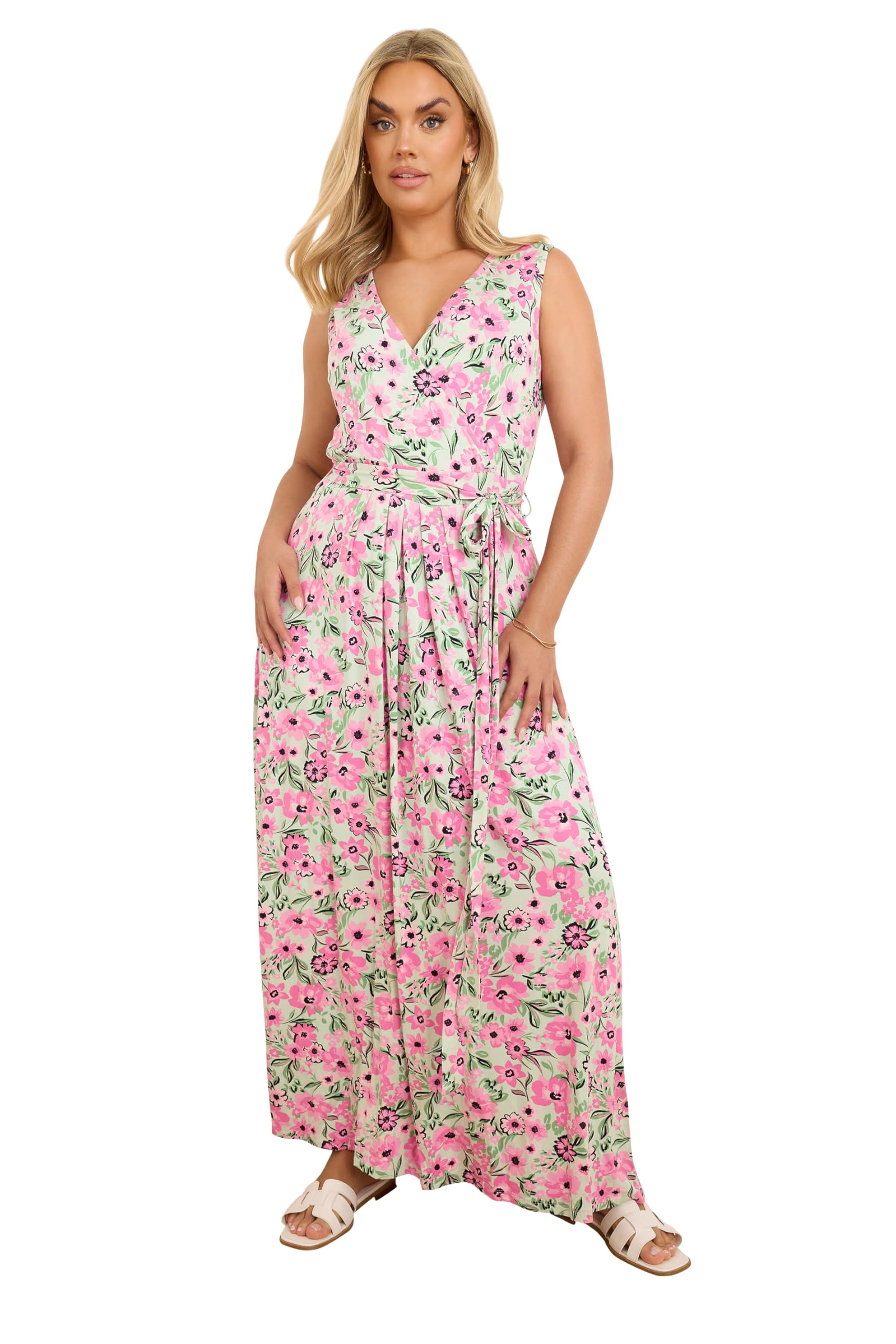 Yours Women's Pink Floral Print Wrap Maxi Dress In | : 22/24