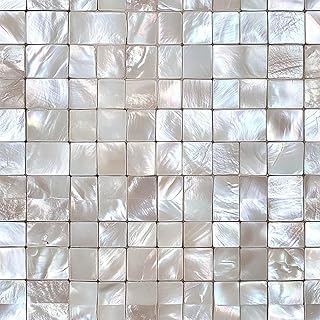 20Pcs White Shell Glossy Tile Stickers Peel and Stick Decorative Tiles Waterproof Removable Sticker Tiles Backsplash Decals for Kitchen Bathroom Fireplace Stair Accent Wall 4x4 Inch(not 3D)