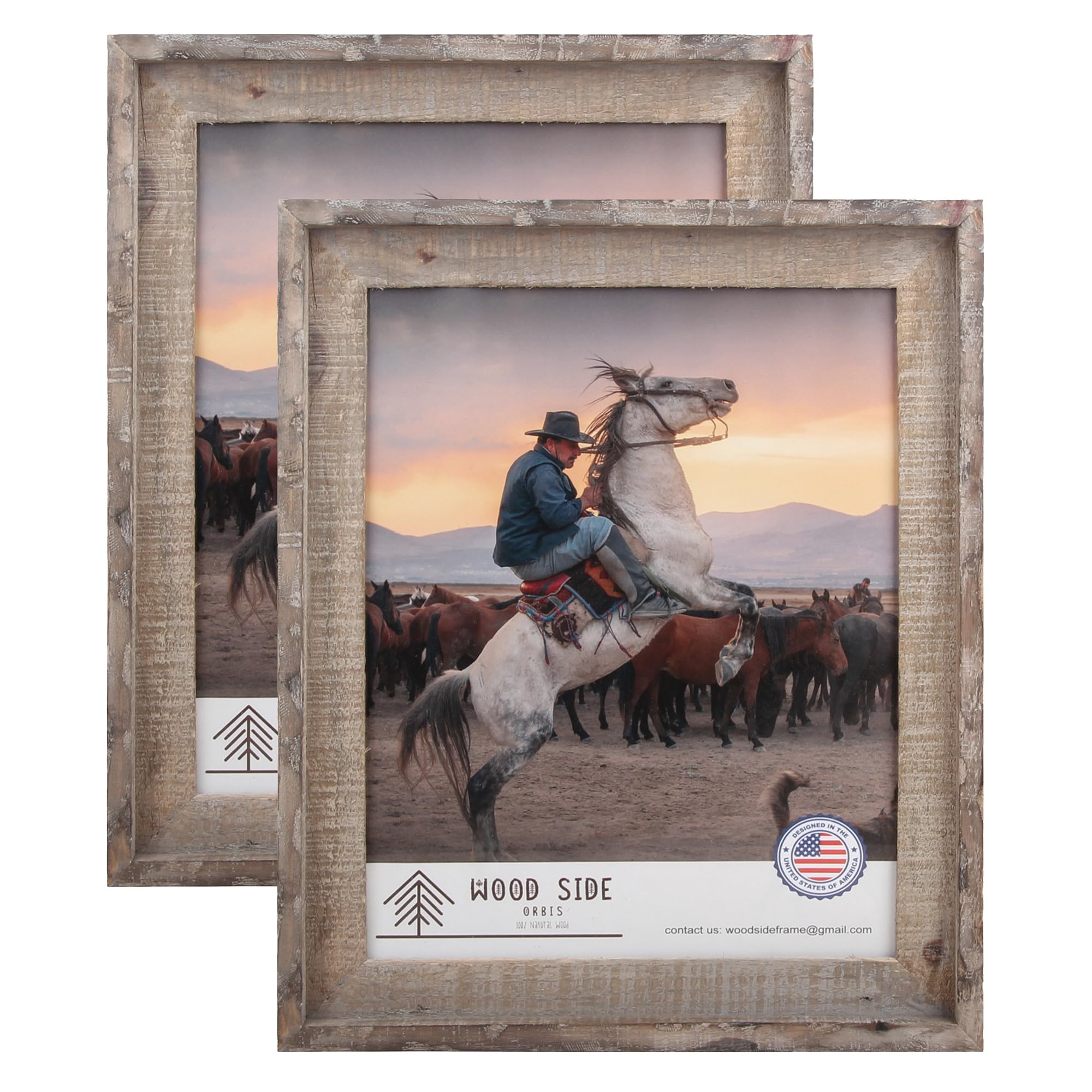 Rustic Barnwood Picture Frames 9x12 - Set of 2 - Natural Reclaimed Wood Real Glass - Handcrafted Vintage Distressed, 1 3/4" Frame Width