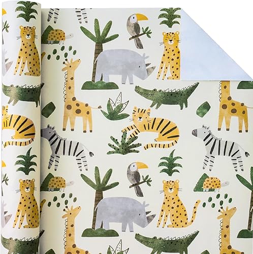 Miniatura 11 de WRAPAHOLIC Papel de regalo reversible para baby shower, mini rollo, 17 pulgadas x 33 pies, diseño de animales grises neutros, baby shower, Baby