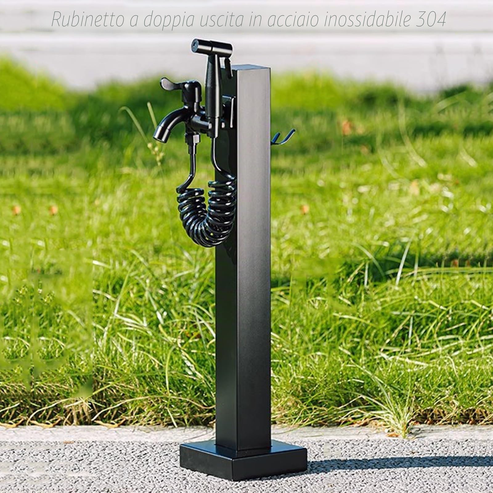 Colonna Acqua Giardino da Esterno, Rubinetto Giardino Fontana da Giardino in Acciaio Inossidabile 304, Rubinetto a Doppia Uscita con Pistola a Spruzzo, per Irrigazione da Giardino, Fattoria, Cortile(B