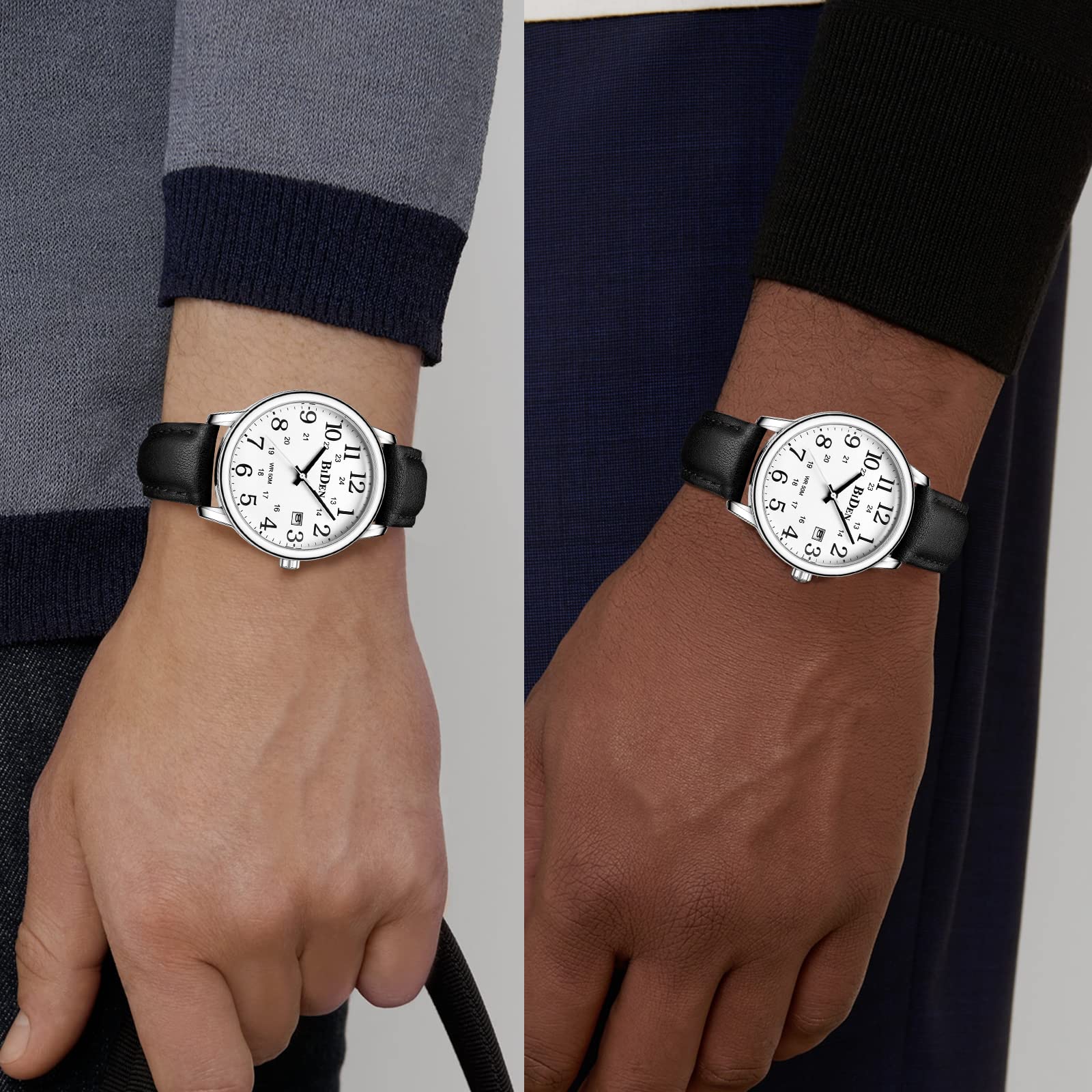 HANPOSH Montre Homme Bracelets en Cuir avec Grand Cadran numérique, faciles à Lire, Montres à Quartz étanches Montres pour Hommes ou Femmes