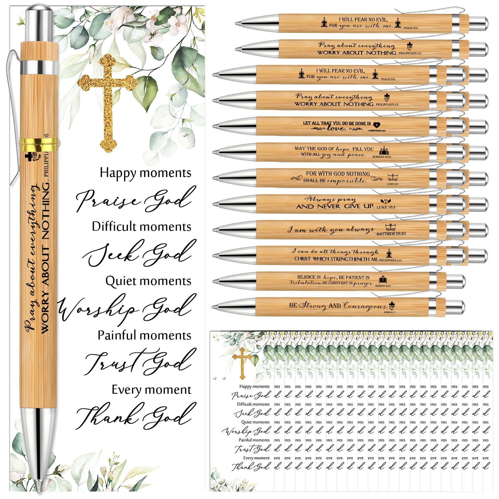 Chivertion 20 Sets Christian Religious Gifts Bulk Bible Verse Bamboo Pens and Christian Bookmarks VBS Religious Inspirational Church Vacation Bible