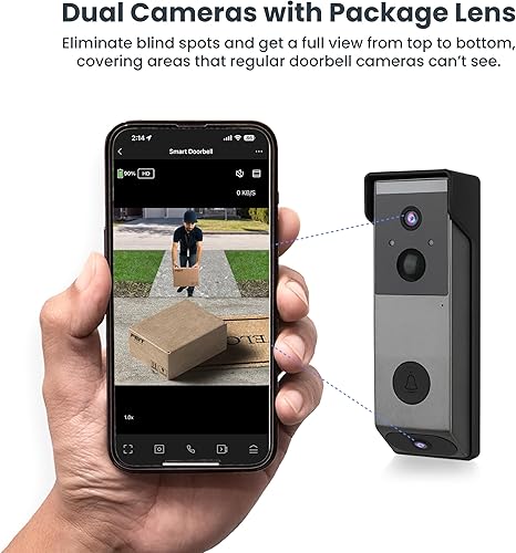 Miniatura 7 de Feit Electric Timbre inalámbrico inteligente con cámara HD de doble lente de 1080p, grabación local 247, visión nocturna, asistente de voz,