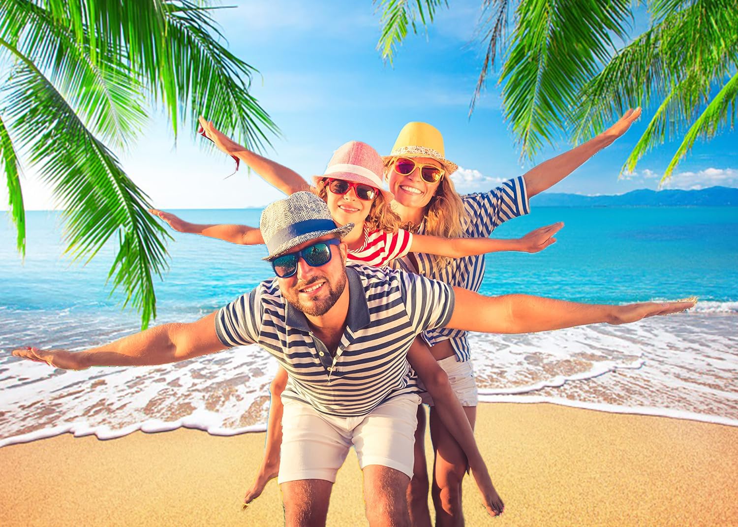 3x2m Sfondo Spiaggia estate tropicale foglie di palma mare isola blu mare cielo fotografia sfondo matrimonio sposa baby shower compleanno Luau Party decorazioni Banner Photo Booth Props