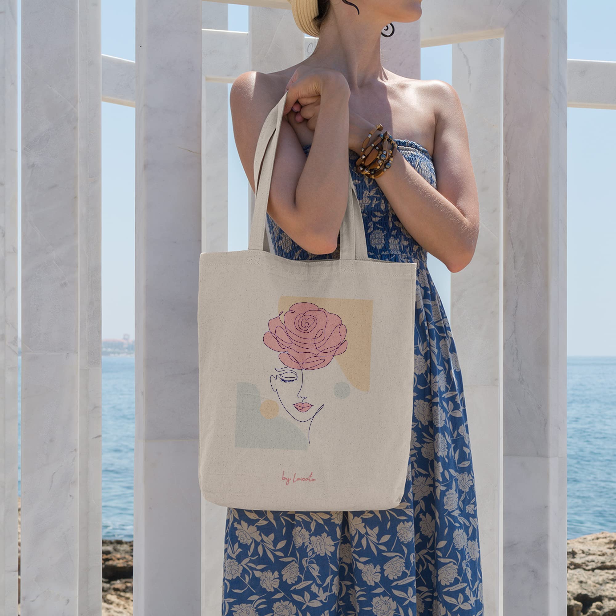 Bolsa Tela Tote Bag - Bolsos Bandolera Mujer - Bolsas de Algodón Natural 100% Reutilizables - Extra Ancho 8cm Asas Largas 70cm 220 gr/m2 - Bolsas de Tela Bonitas - 3