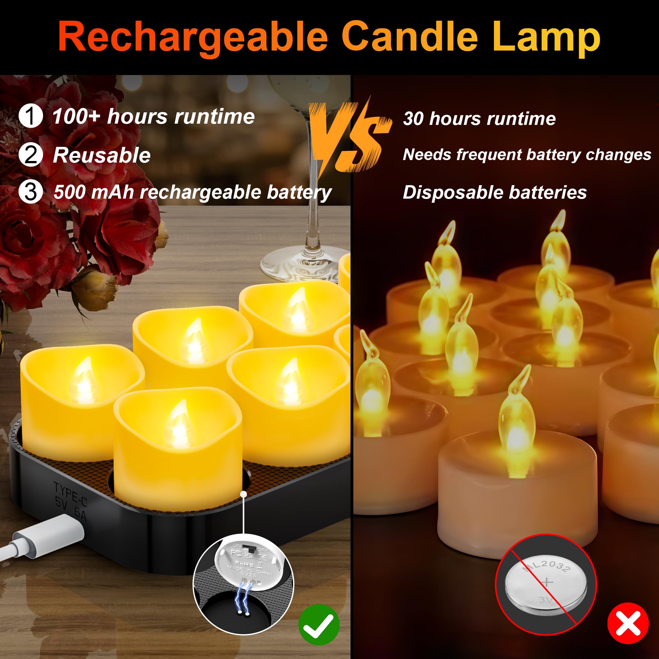daphomeu 12 lumini a LED ricaricabili con telecomando e funzione timer, stazione di ricarica magnetica, funzionamento 100 H+, candele elettriche tremolanti per decorazioni natalizie e decorazioni da