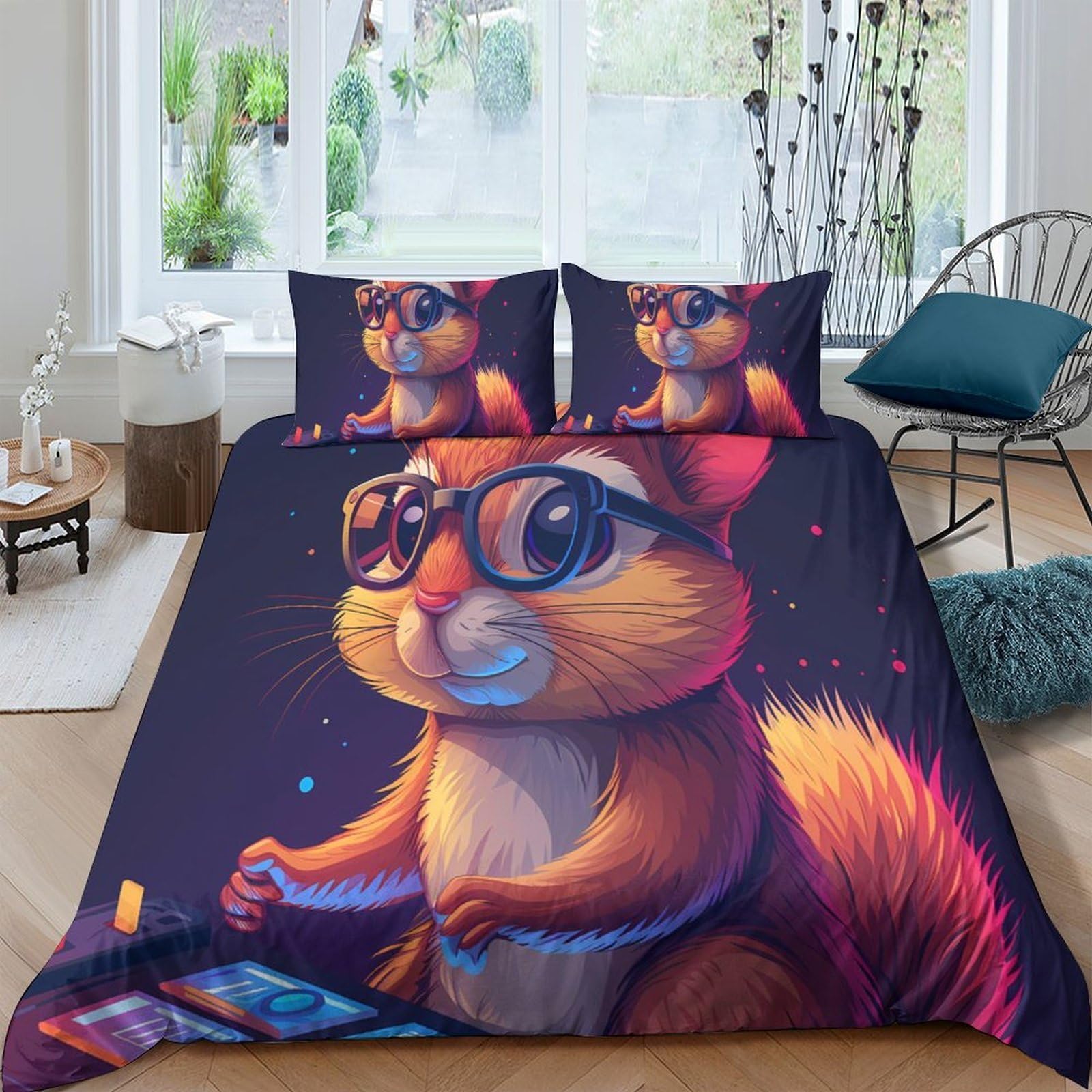 Ctjqhvkz Style-2 3D Printed Cartoon Squirrel Fitted Sheet Microfiber Soft Anti-Slip Mattress Cover For Bedroom Dorm Gift Orange Animal Pattern Single（135X200cm）