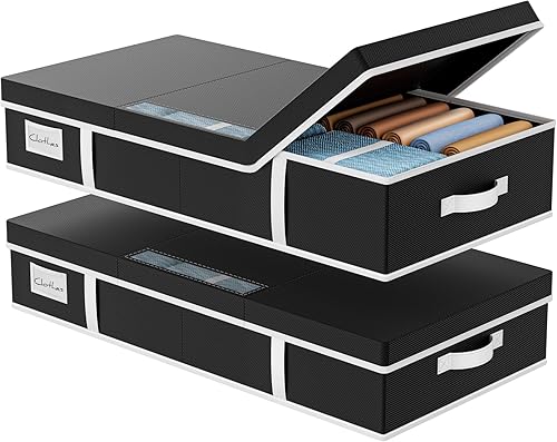 Yecaye Paquete de 2 contenedores de almacenamiento debajo de la cama, cajones de almacenamiento grandes debajo de la cama con tapa, contenedores