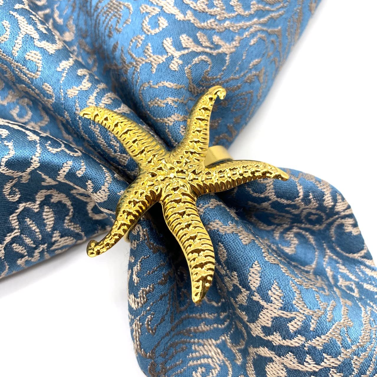 12 Anelli Per Tovaglioli A Forma Di Stella Marina Bianca - Decorazione Per Tavola Spiaggia, Feste, Matrimoni | Resina E Corda - Foto 2