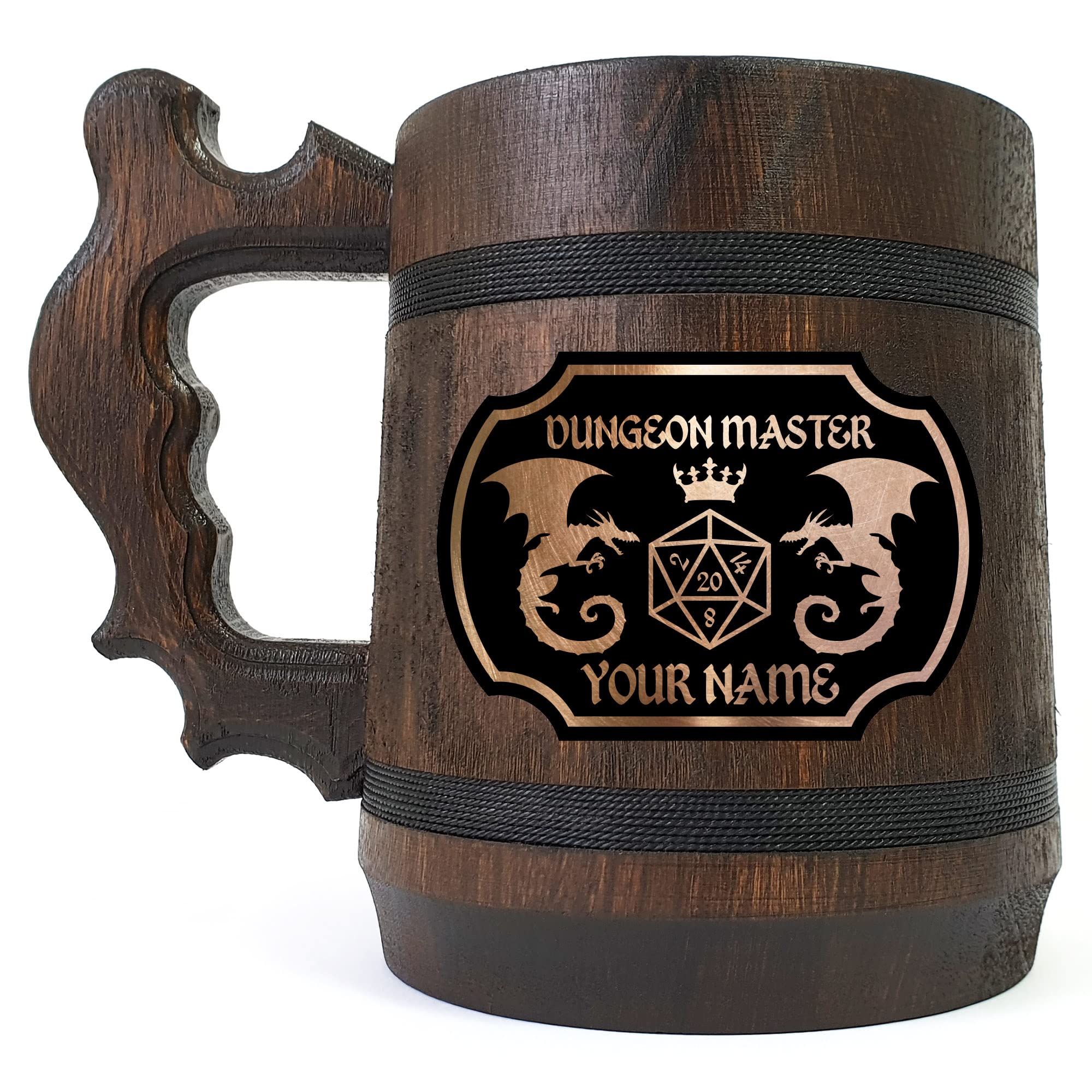 Dungeon Master Wooden Beer Mug, Dungeons and Dragons Beer Tankard, Personalized Beer Stein, DM DnD Gift