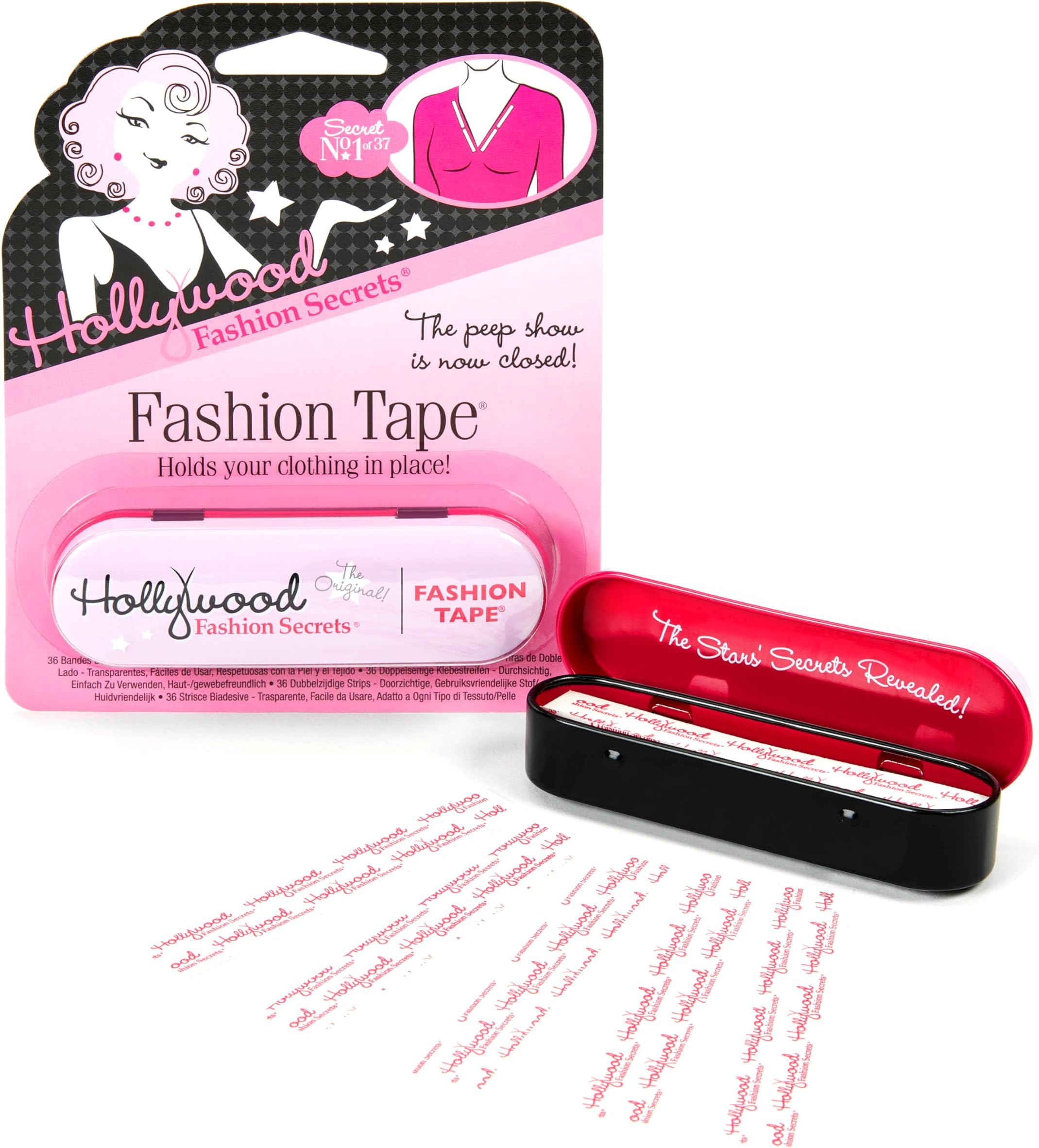 Hollywood Fashion Secrets Fashion Tape – Double Sided Boob & Body Tape, Fabric Adhesive for Dresses, Strong Hold, Seamless Style Support, Hypoallergenic & Medical Grade, 36 Strips, 1 Pack