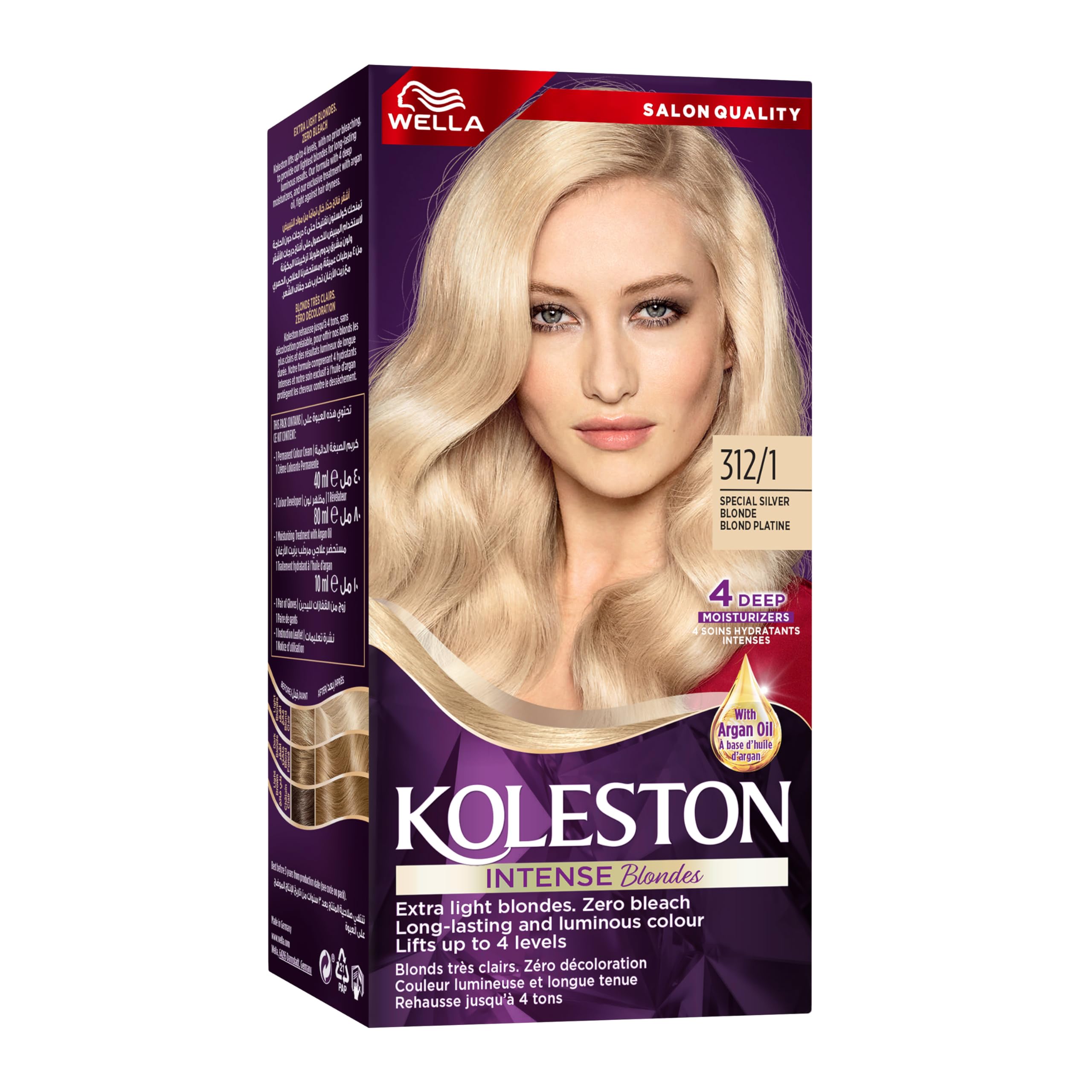Wella Koleston Intense Blondes – Long-Lasting, Vibrant Hair Color with 100% Grey Coverage and Argan Oil – 312/1 Special Ash Blonde