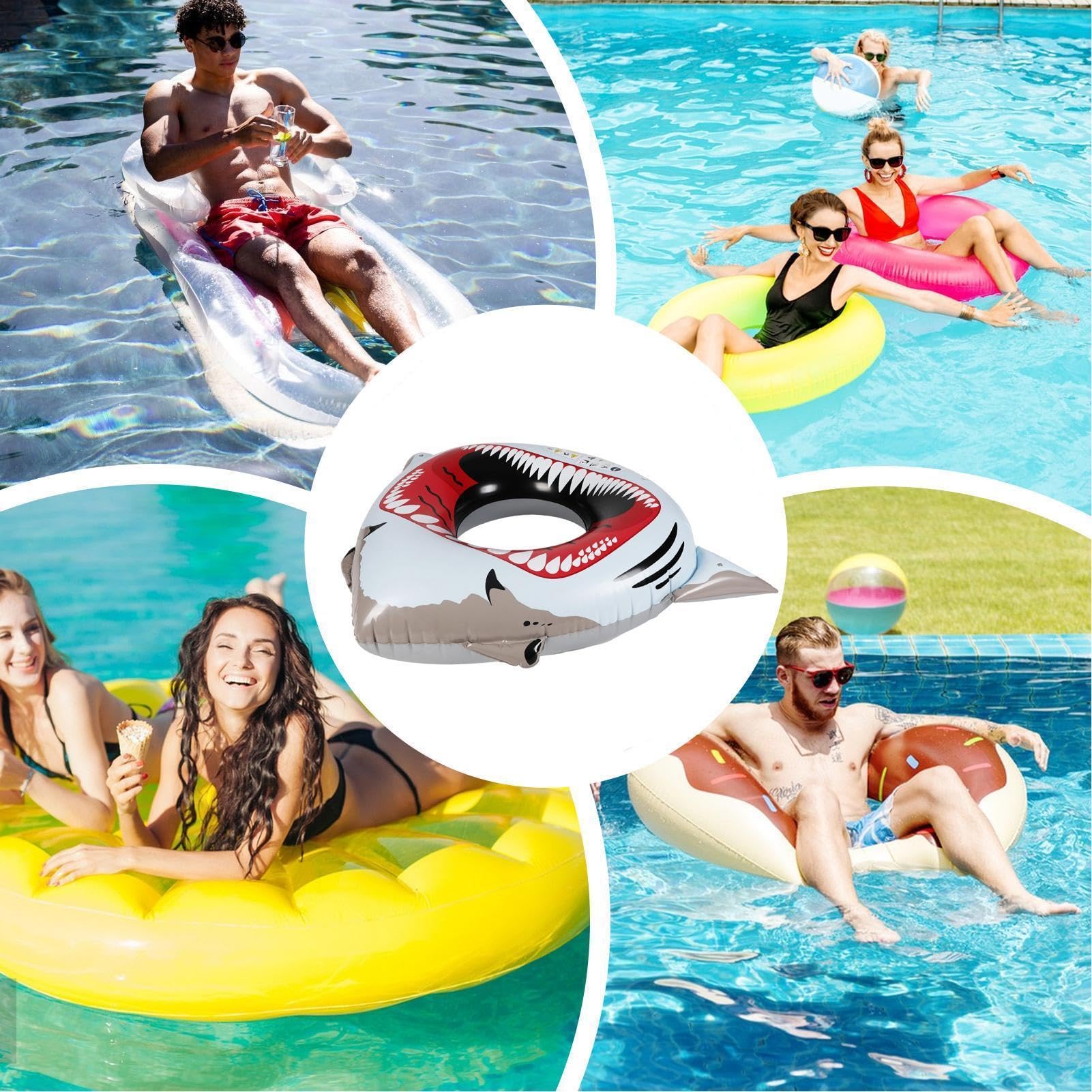 Tubo gonfiabile da piscina Decorazioni gonfiabili con motivo squalo | Galleggiante per piscina a forma di ciambella per Vacanze, Feste, Spiaggia, Acquatico, Lago, Fiume, Giardino Posteriore,