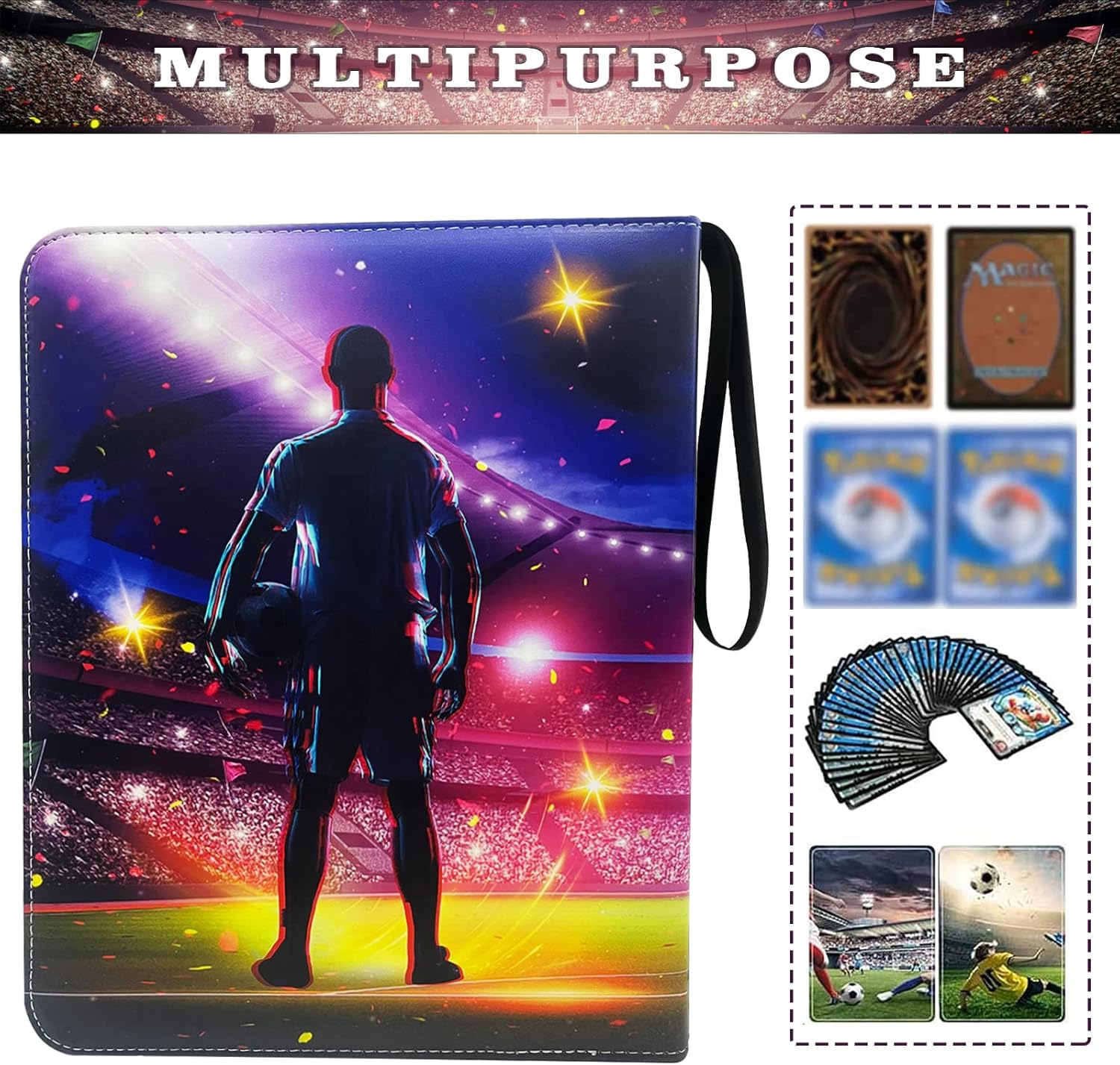 Soccer Card Binder 9 Pocket, Trading Card Binder with Sleeves, Sports Card Binder Collectible Trading Card Albums Fits 900 Cards with 50 Removable Sleeves