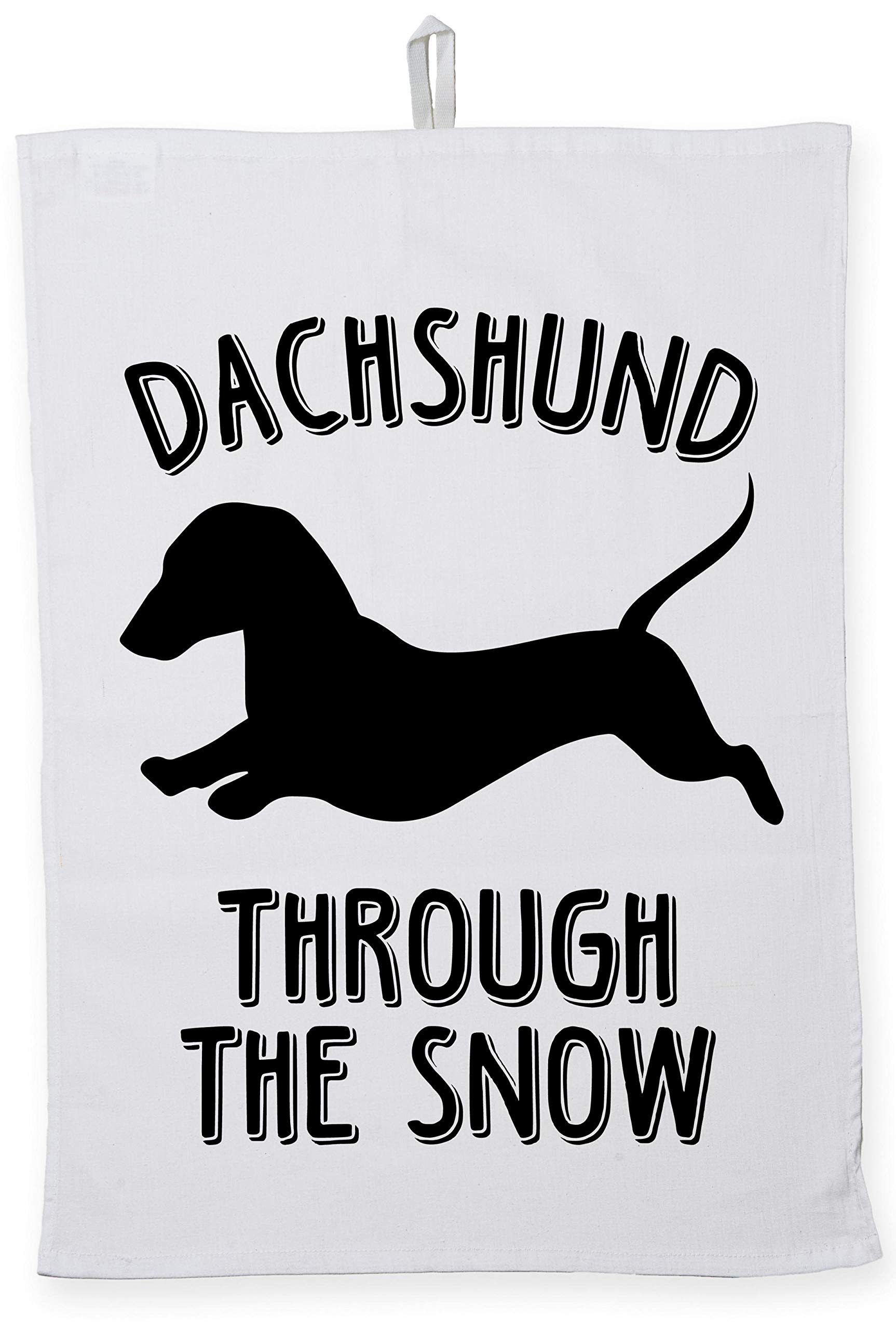 Hippowarehouse Dachshund Through the Snow Tea Towel Eco Printed Dish Cloth Kitchen accessory 50cmx70cm 100% Cotton