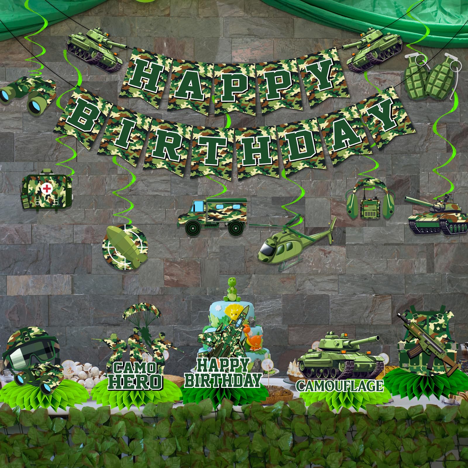 Decoración de fiesta de cumpleaños del ejército