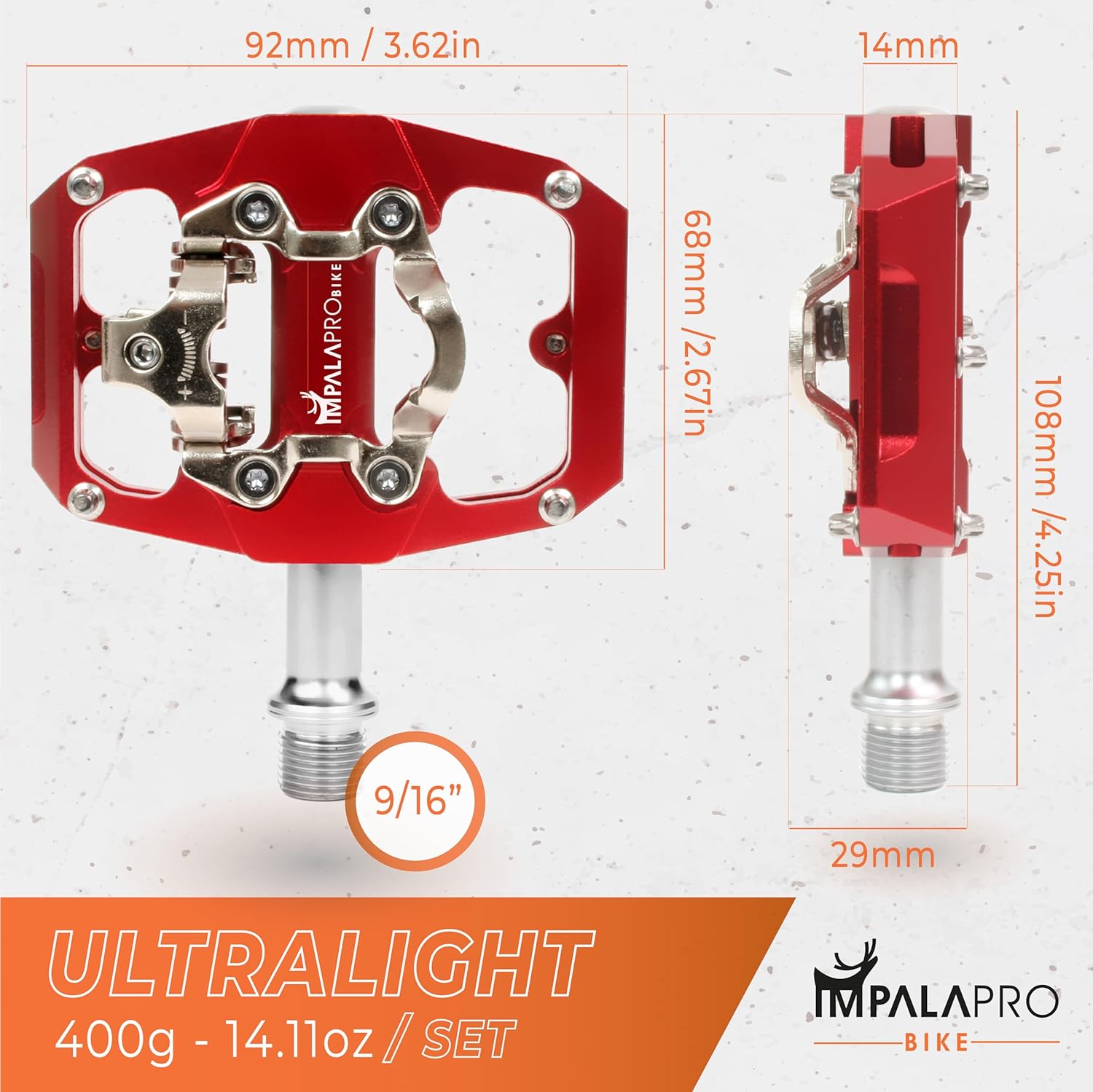 IMPALAPRO - Mixed MTB Pedals Compatible with Shimano SPD - Dual Function Mixed MTB Pedals Platform Pedals and Pedals SPD - DU + Sealed Bearing - 9/16 Inch