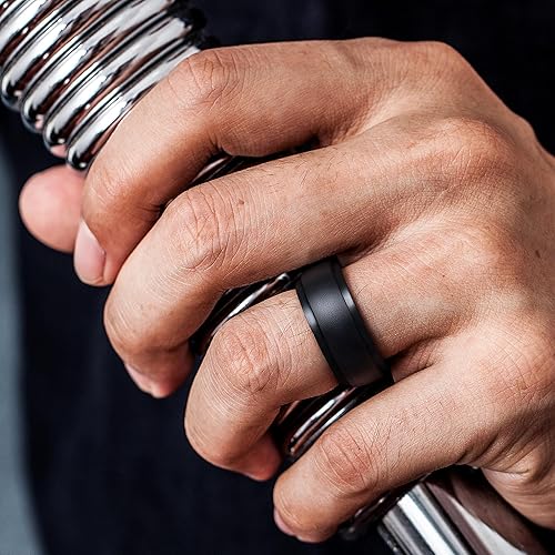 Miniatura 99 de ThunderFit Anillos de boda de silicona para hombre, 0.394 in de ancho y 0.098 in de grosor, paquete múltiple de variedad 1-7 Pack A: Negro