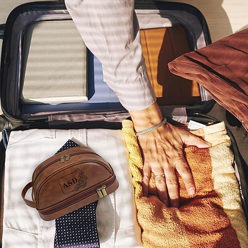 Miniatura 4 de EAQ Neceser personalizado para hombres, kits personalizados de cuero Dopp organizador de viaje personalizable con nombrelogotipo grabado para