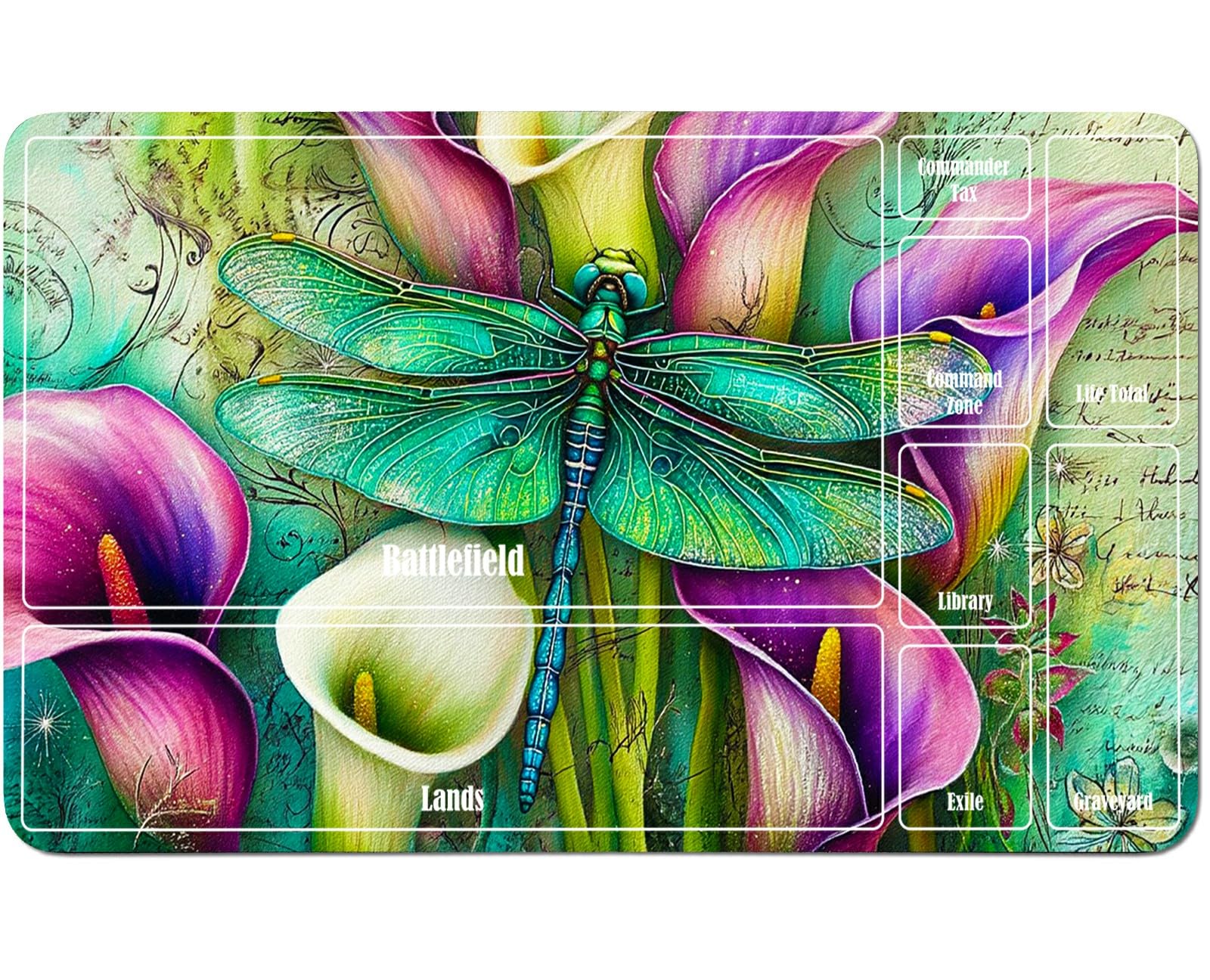 RWUTYTIUL for MTG Card Playmat 24 X 14 Inch with A Zone, Stitched Play Mat for Commander Board TCG RPG CCG Game Desktop Tablet Mouse Pad for Playing Accessories, Dragonfly Purple Flower