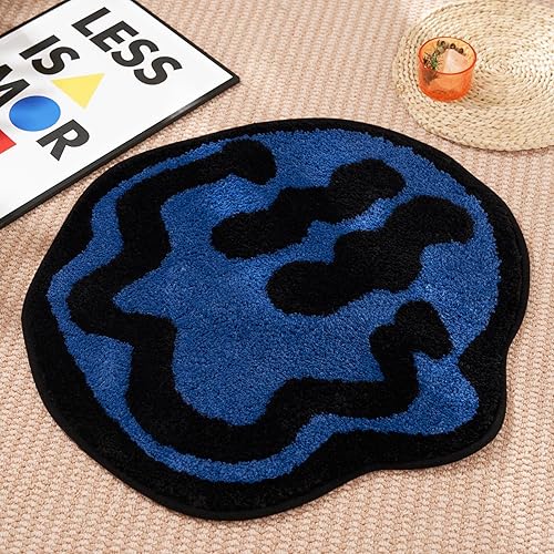 Miniatura 2 de ELDONE Trippy - Tapete de baño de cara feliz azul, alfombras geniales para dormitorio, alfombra de preparación, alfombra hippie antideslizante,