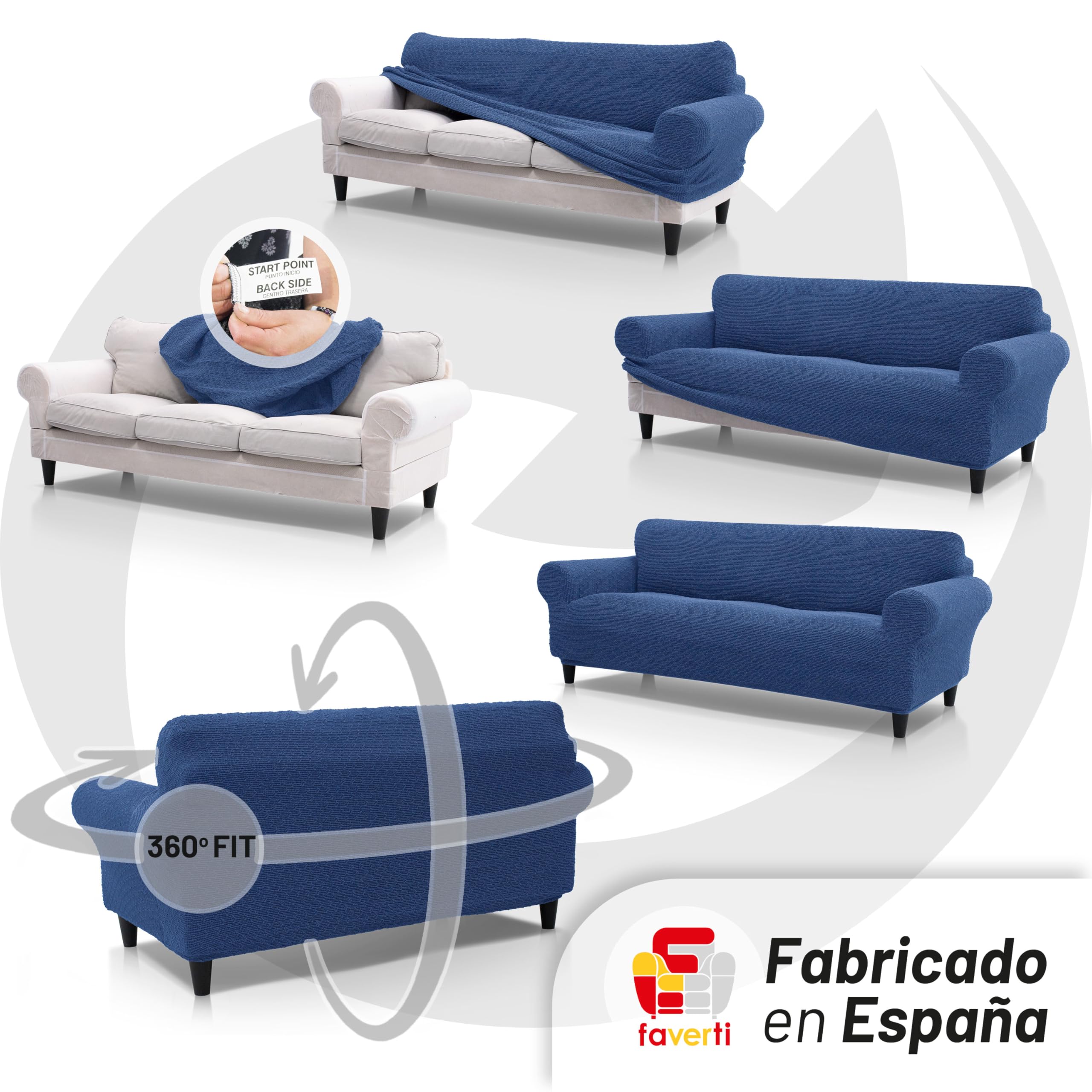 FAVERTI® Funda Sofá Premium 3 Plazas - Funda de Tejido Súper Elástico para Sofás de 180 a 230cm | Modelo BOCAIRENT | Azafata | Funda Sofá Súper Ajustable | Protector Sofá Elegante Tacto Algodón