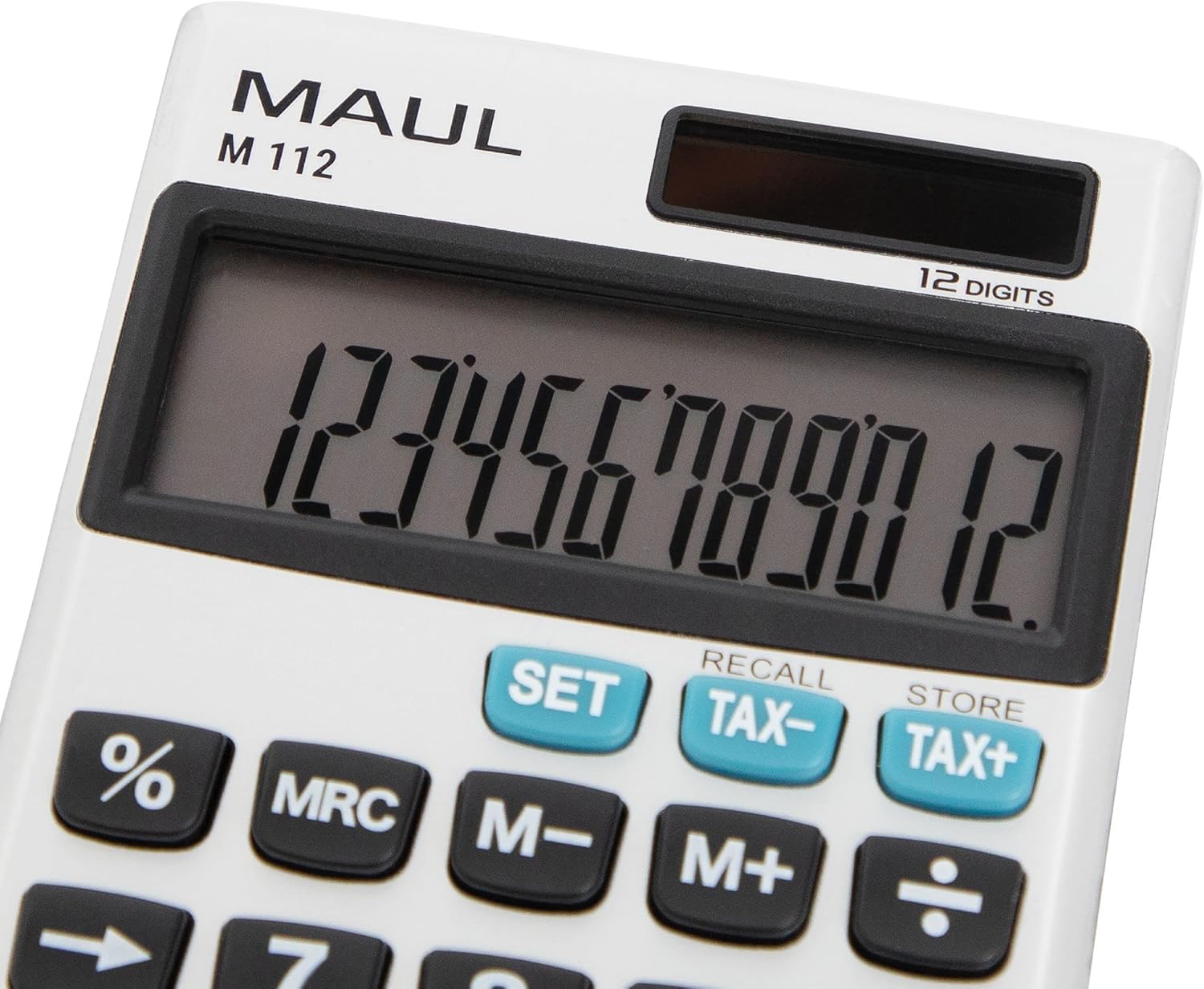 Close-up of MAUL M112 Calculator display and function keys