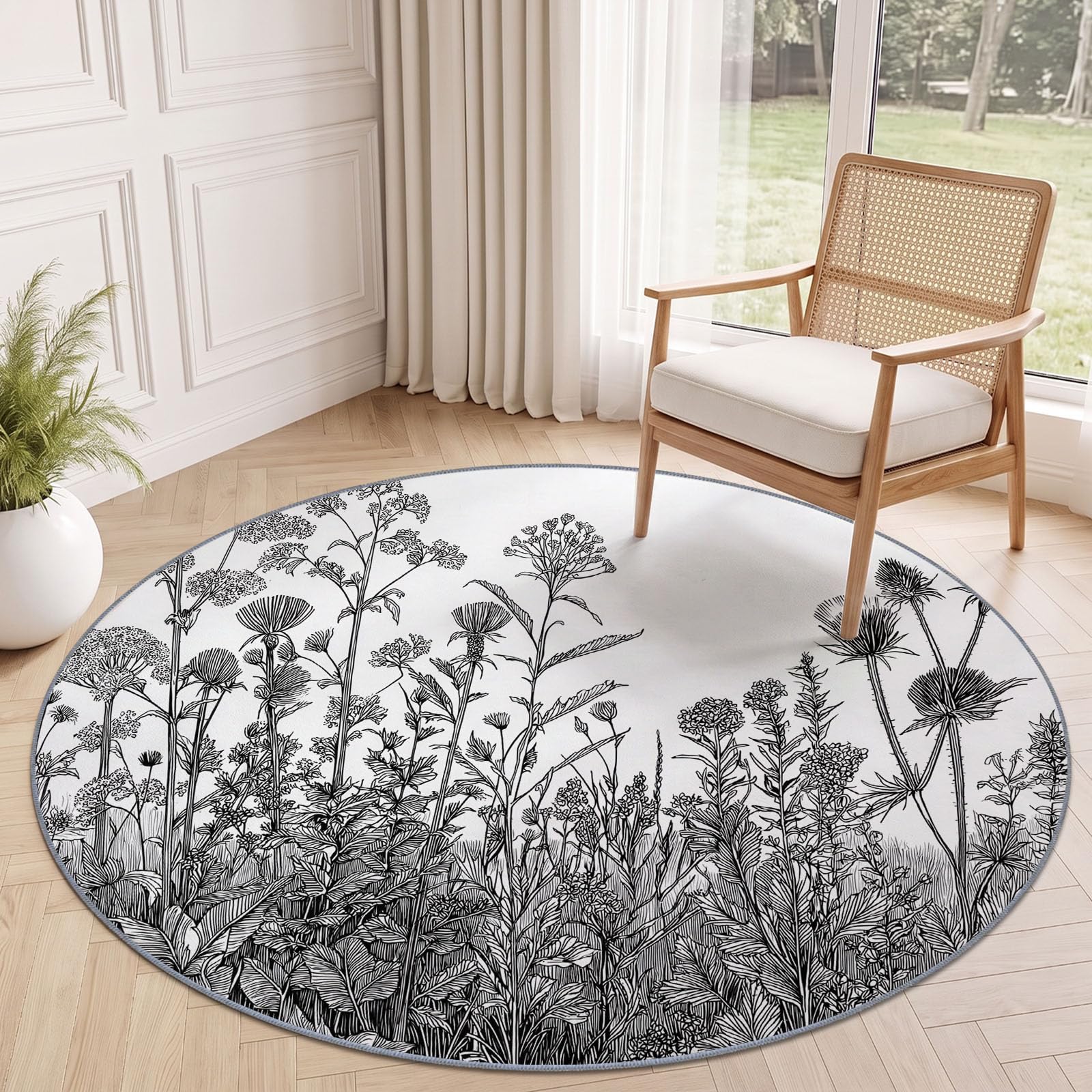 Generisch Waschbarer Teppich Rund 120 cm Natur Ländlich Weich Kurzflor Grau