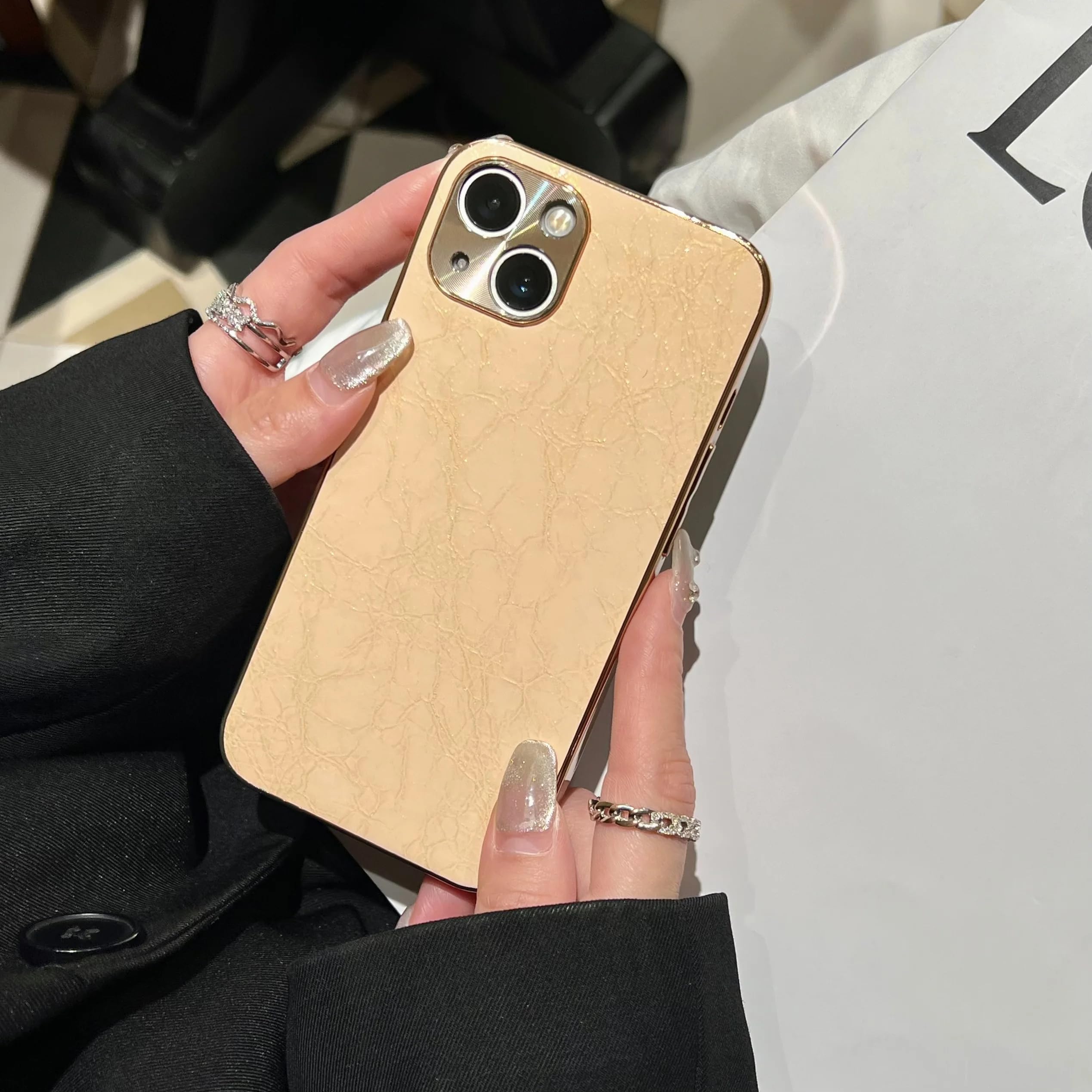 Coque en cuir et métal pour iPhone 14 Pro Max, l'accessoire de luxe finition or