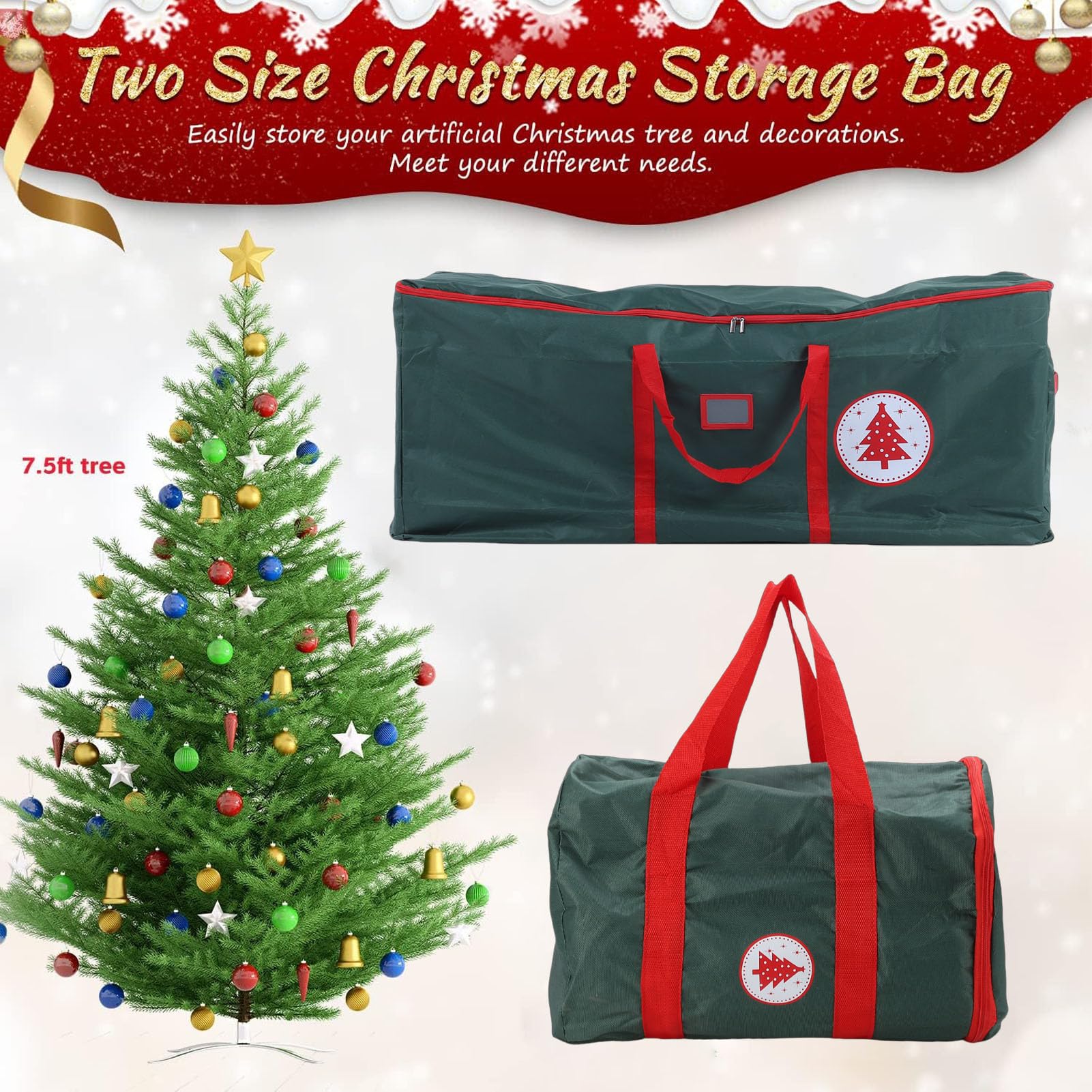 Fockety Aufbewahrungstasche für Weihnachtsbäume, 2 Stück, Größe S/L, wasserdicht und staubdicht, mit verstärkten Tragegriffen, ideal für künstliche, zerlegte Weihnachtsbäume