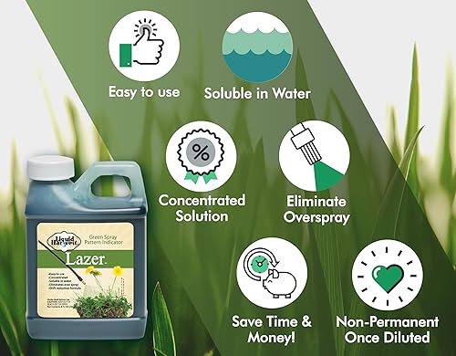 Vista 9 de Liquid Harvest Lazer Green Indicador de patrón de pulverización concentrado – 1 cuarto de galón (32 onzas) – Tinte perfecto para malezas, tinte