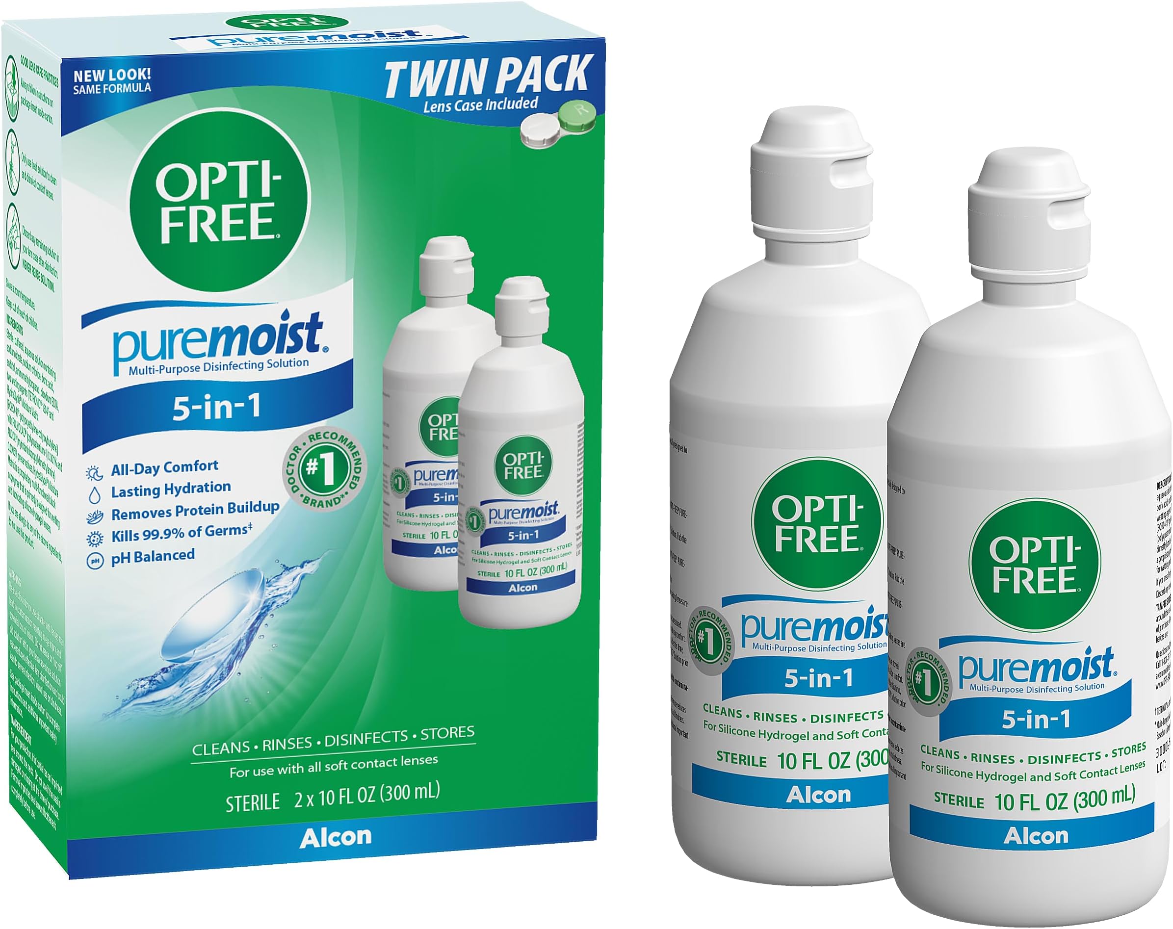 Opti-Free Puremoist Multi-Purpose Contact Lens Solution with Lens Case, 20 Fl Oz (pack of 2- 10oz bottles)