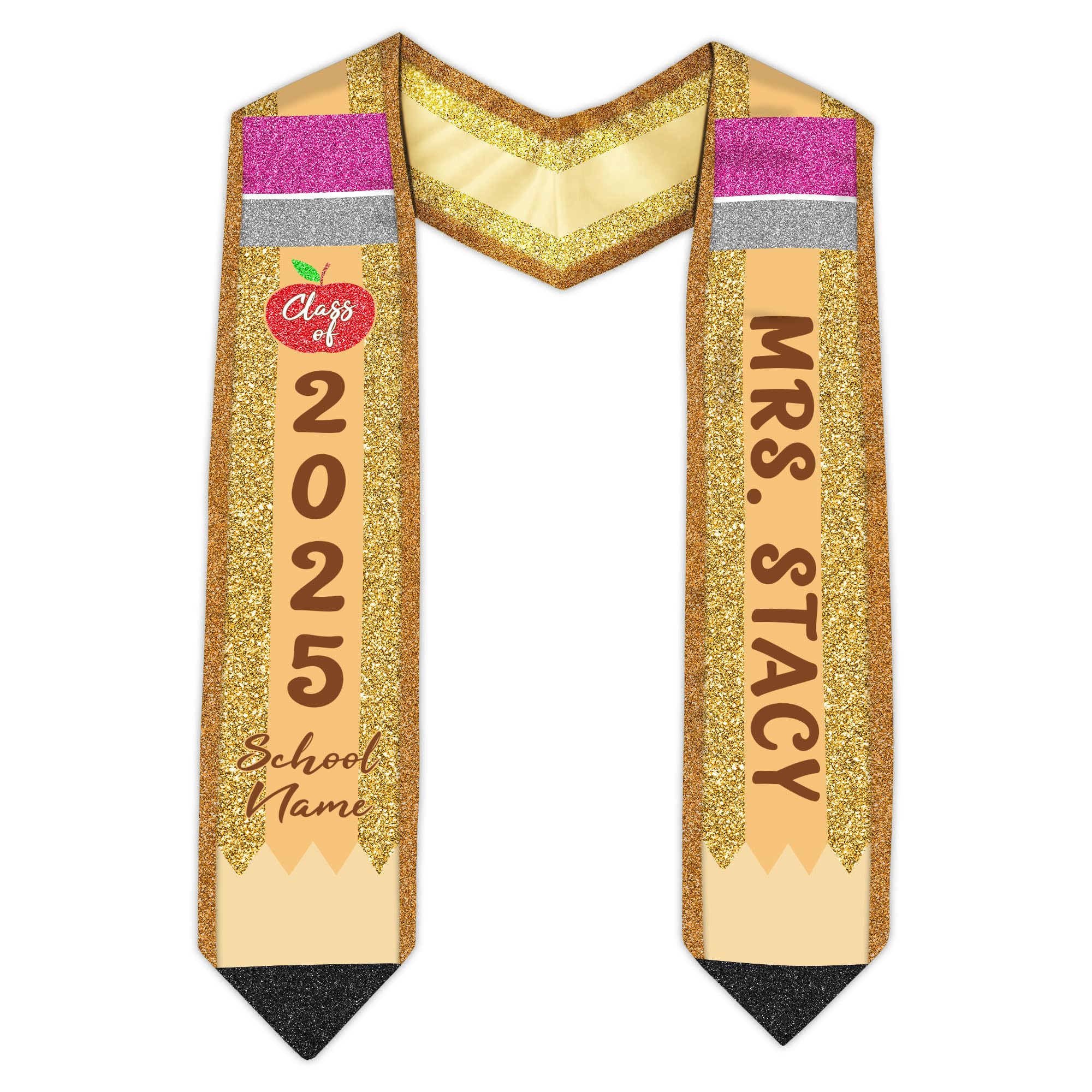 MonkeyVan Personalized Teacher Graduation Stole 2025,Custom Pencil Graduation Stole for Teachers,Class of 2025 Teacher Sash S292