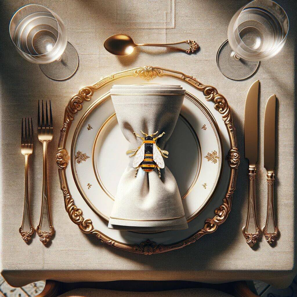 Napkin Rings Bee Dining Table Decor Soft Enamel Metal Gold Set of 12 Holders for Cloth Napkins - Easter & Valentine Gift
