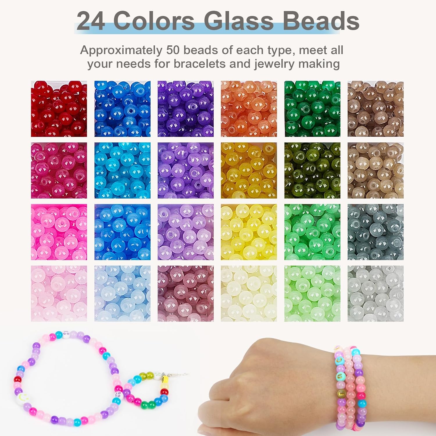 XSEINO About 1200PCS 6mm Glass Beads Bracelet Making Kit,24 Colorful Nature Series Colorful Crystal Beads for Bracelet and Jewelry Making and DIY Crafts,Friendship Bracelets - Image 2