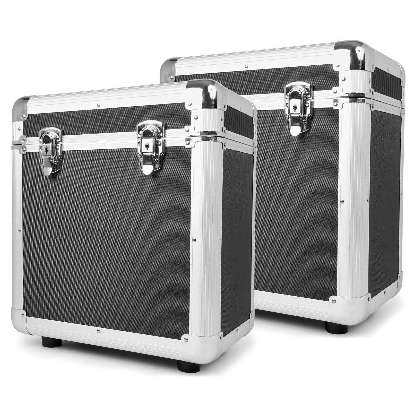 Power Dynamics RC80 Set de 2 Estuches Negros para vinilos LP de 12", Capacidad Total 120 Discos, Interior Acolchado, Tapas extraíbles y Estructura apilable para Almacenamiento Seguro