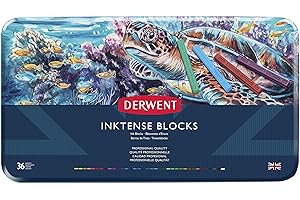 Derwent Inktense Watercolor Pencils, Set of 36, 8mm Block, Soft Texture