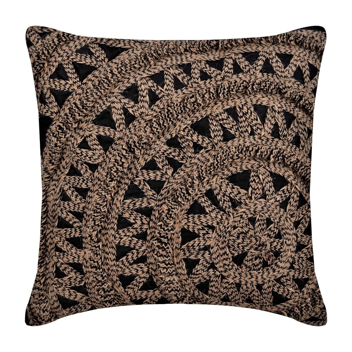 The HomeCentric Black Euro Cushion Shams, Pack of 2, 65x65 cm (26"x26") Euro Cushion Cases, 3D Jute Wheel Euro Cushion Shams, Silk Euro Sham Covers, Geometric Modern Euro Shams - Jute Rebel โ image 1