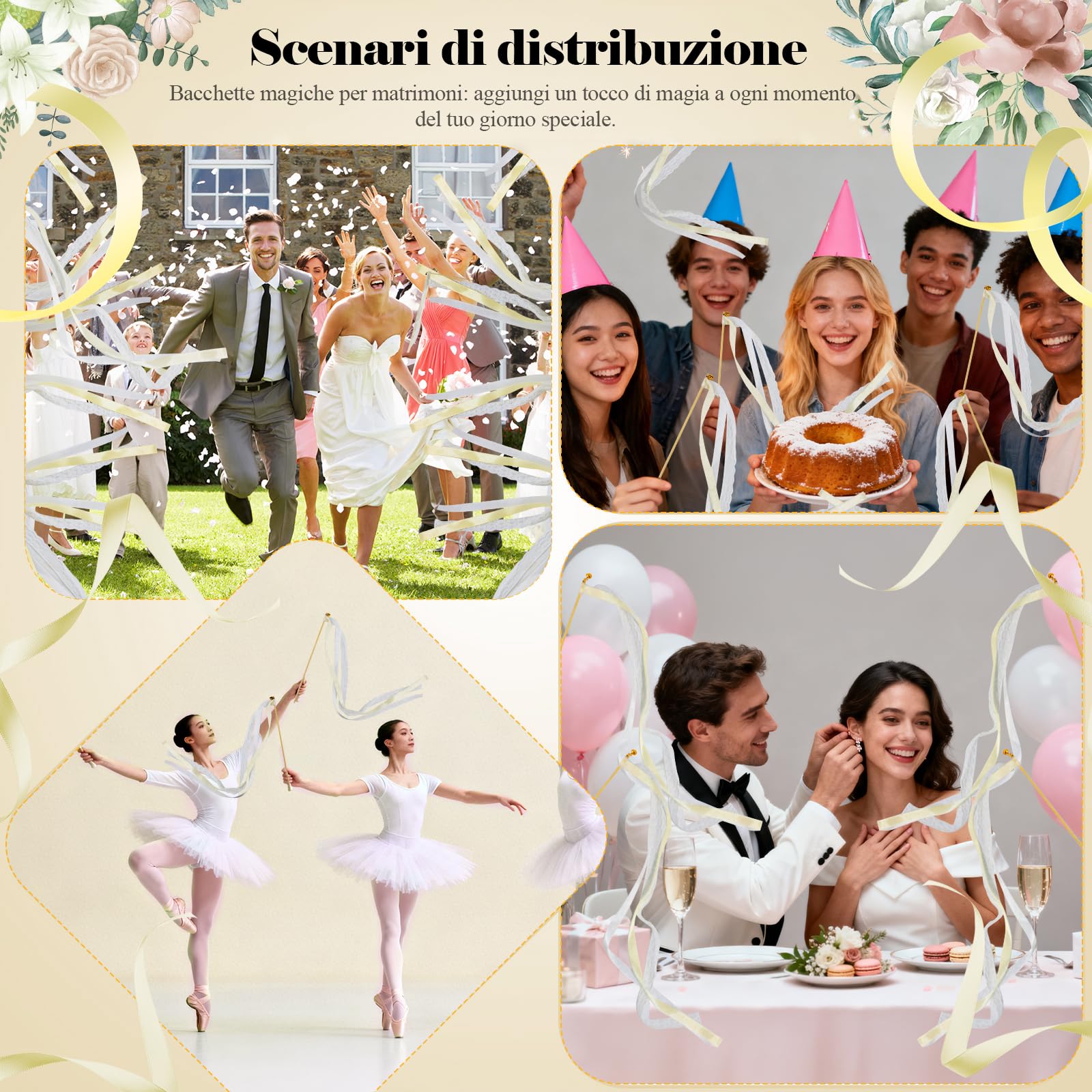 Bacchette Matrimonio con Grandi Campane,Bacchette da Sposa,Riutilizzabile Wedding Wands,Bacchette Nuziali per Decorazioni di Nozze Compleanno Feste (50 Pcs Beige)