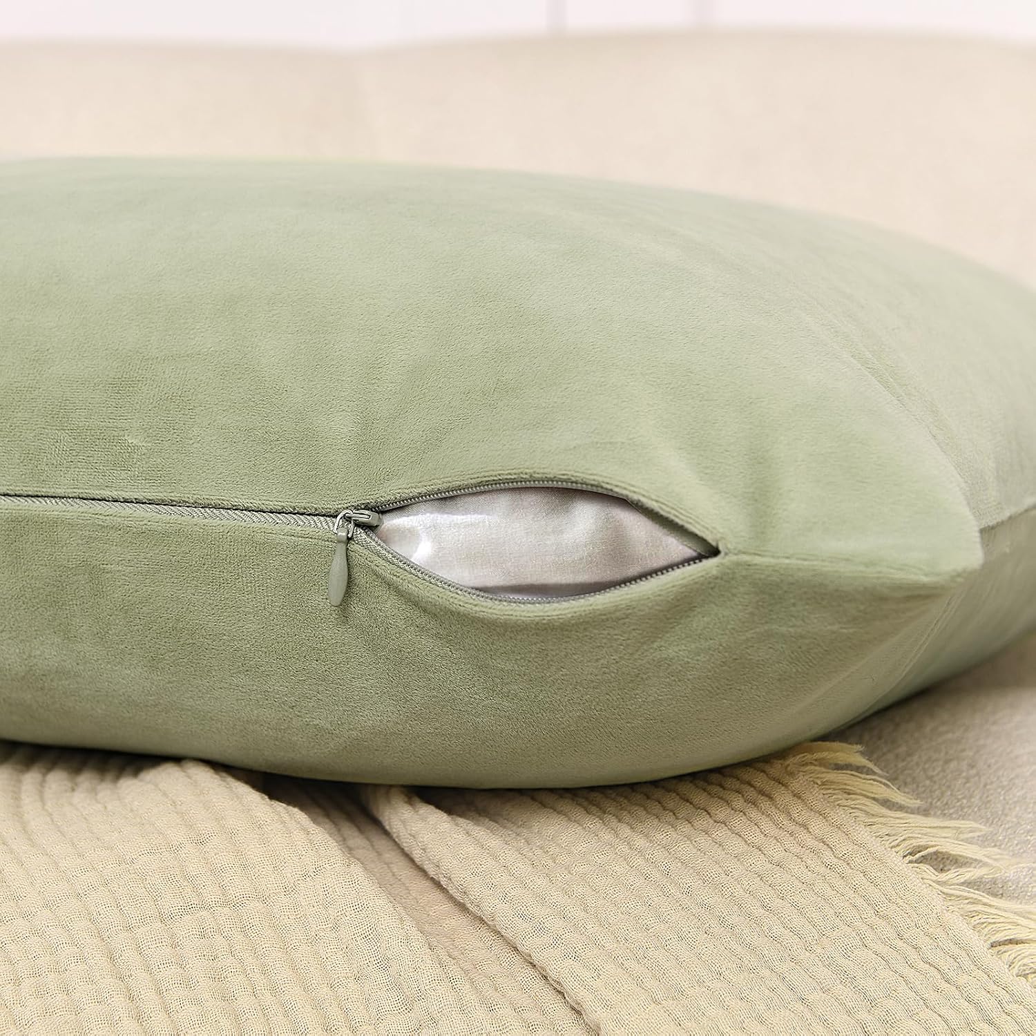 20x20 Velvet Pillow Covers Set of 2 Sage Green Decorative Square Throw Pillowcase Soft Solid Cushion Covers for Bedroom Living Room Outdoor Indoor Decoration - Image 8