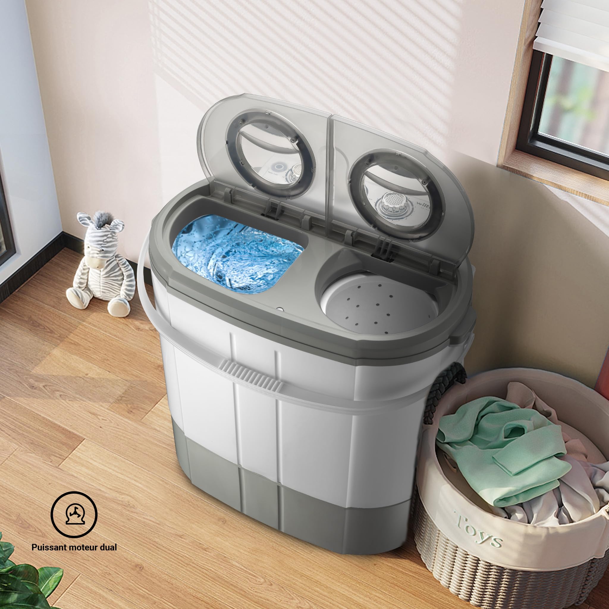 Wiltec Mini machine à laver et sèche-linge 60x36x60 cm 3 kg lavage 2 kg essorage 230/135 W pour camping voyage
