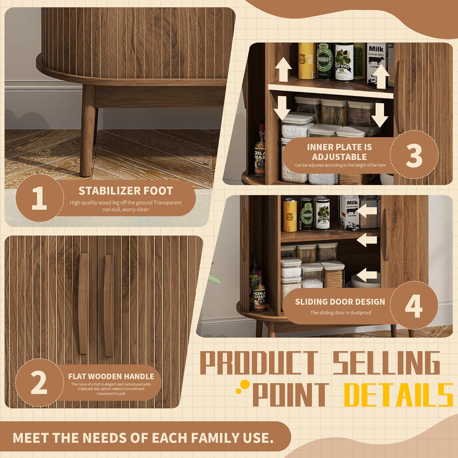 Small Sideboard Buffet Cabinet with Storage, Sliding Doors, 31" Wood Narrow Accent Storage Cabinet, Modern Buffet Table Coffee Bar Cabinet for Kitchen, Living Room (Walnut)
