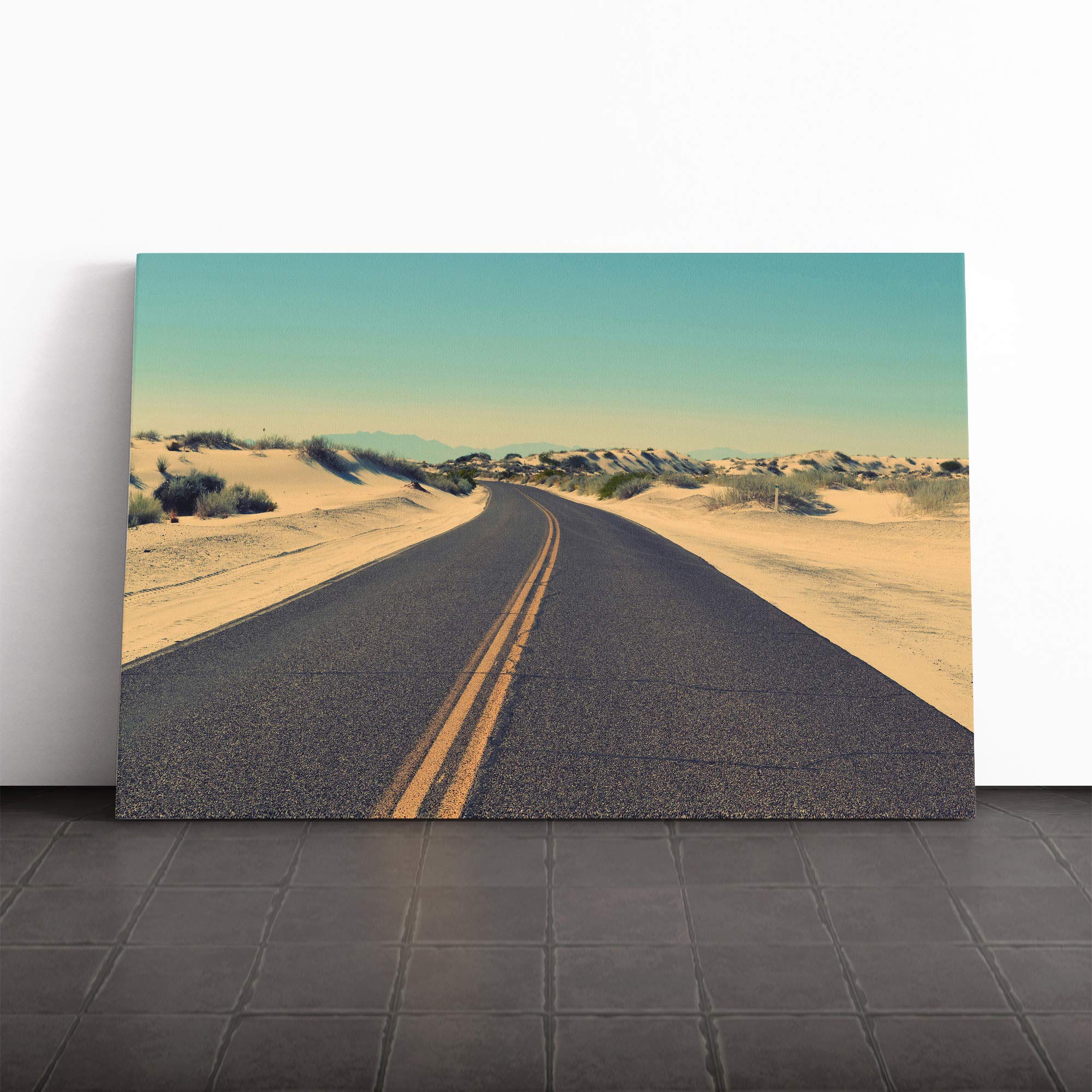 Landscape Road Through The Desert Canvas Print | Gallery Wrapped 30mm Frame Wall Art | 24x16 inches | Ready to Hang | Modern Landscape Picture | Living Room Bedroom Lounge Office