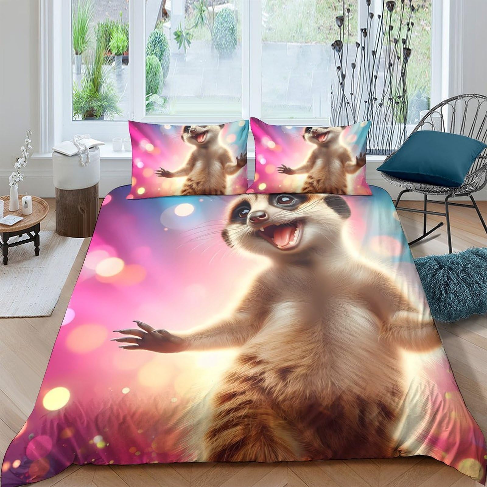 Ctjqhvkz Style-3 3D Printed Cute Meerkat Fitted Sheet Microfiber Soft Bedroom Decor Colorful Bed Cover For Home Guest Room Single（135X200cm）
