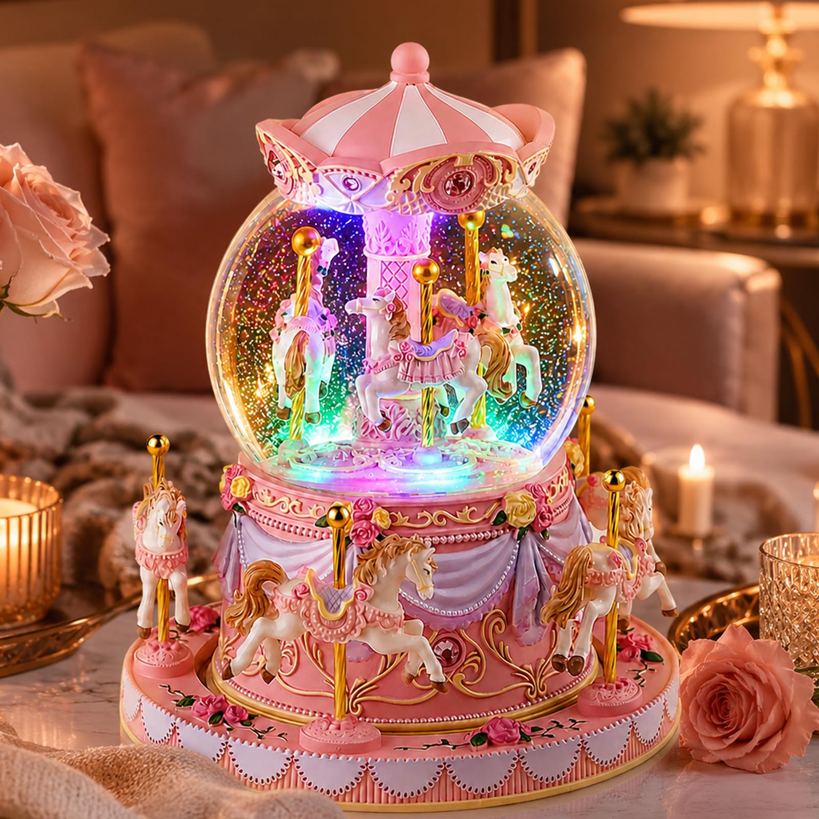 Carousel Snow Globe Birthday Gift for Girls Daughter, Carousel Music Box Plays You are My Sunshine, Upgraded Merry Go Round Carousel Horse Gifts for Mom Friend Sister Women