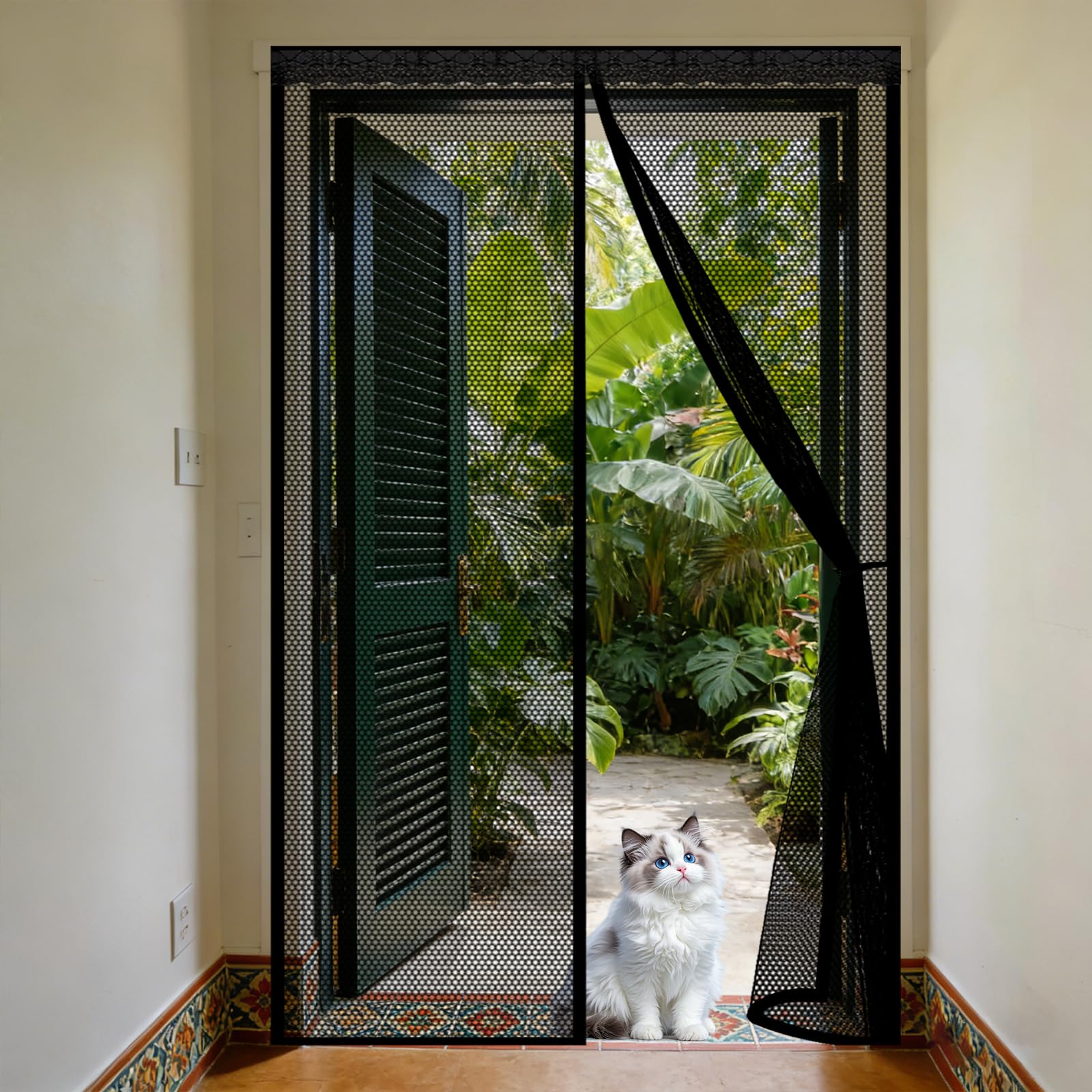 Moustiquaire porte 105x285 cm avec maille ultrarésistante noire et fermeture magnétique automatique