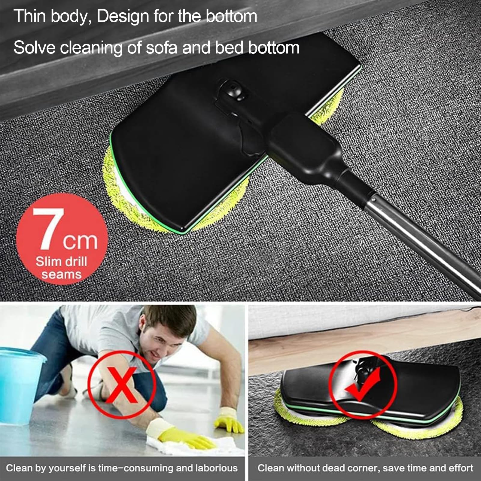 Mopa Giratoria Eléctrica de Limpieza,Mopa Spinning Recargable,Pulidora de Suelos con 2 Almohadillas Microfibra y 2 Almohadillas Pulido para Cualquier Superficie Dura