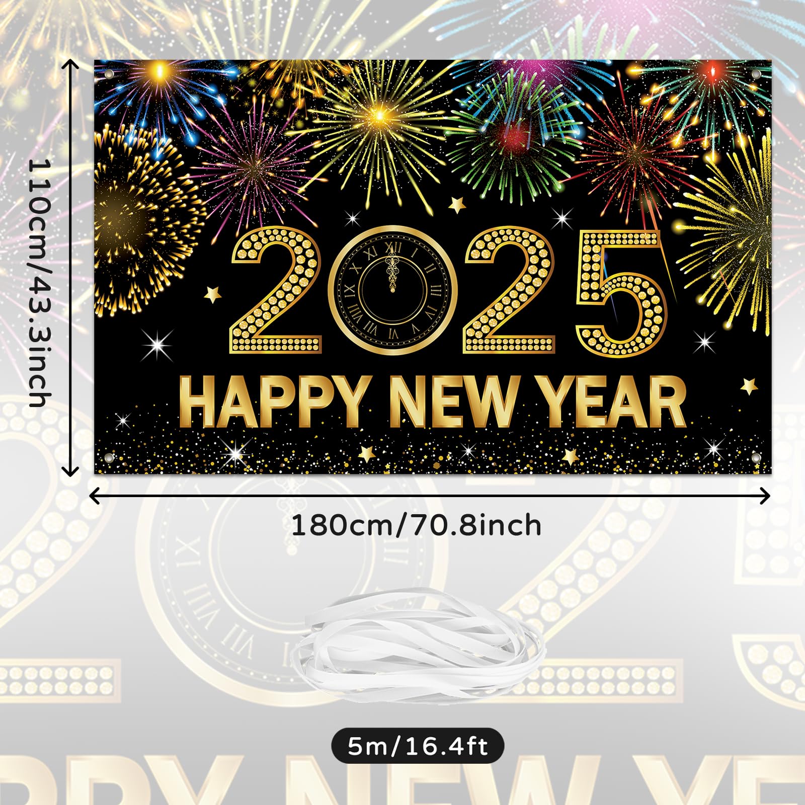 Koliphy 2025 New Year's Eve Party Banner, Happy New Year Decoration, New Year Celebration Background Decor Indoor & Outdoor - Image 2
