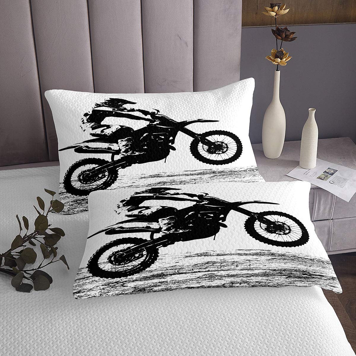 Erosebridal Dirt Bike Bedspread Queen Size,Motocross Racer Bedding Set, Extreme Sports Game Coverlet Set for Kids Boys Girls Teens Adult Bedroom Decor, Racing Motorcycle Quilted Coverlet
